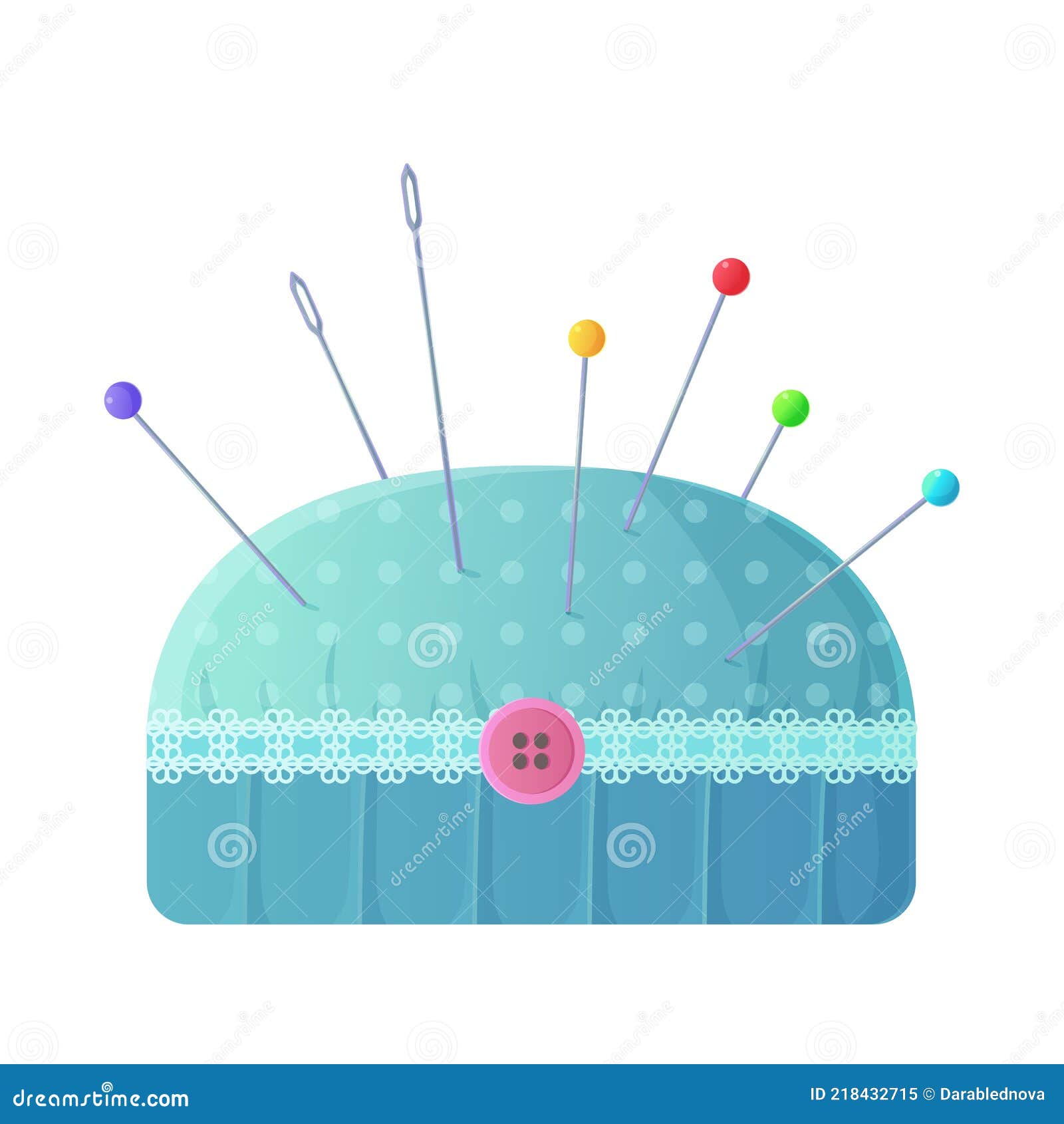 Cute Polka Dot Blue Pincushion with Neddles and Pins Clipart. Sewing or ...