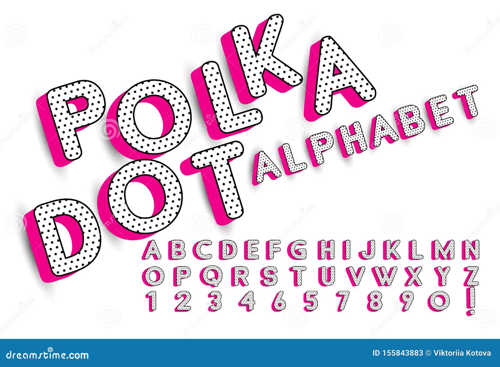 cute polka dots 3d english alphabet letters set.   lol doll surprise style. happy birthday alphabet with hot pink shadow