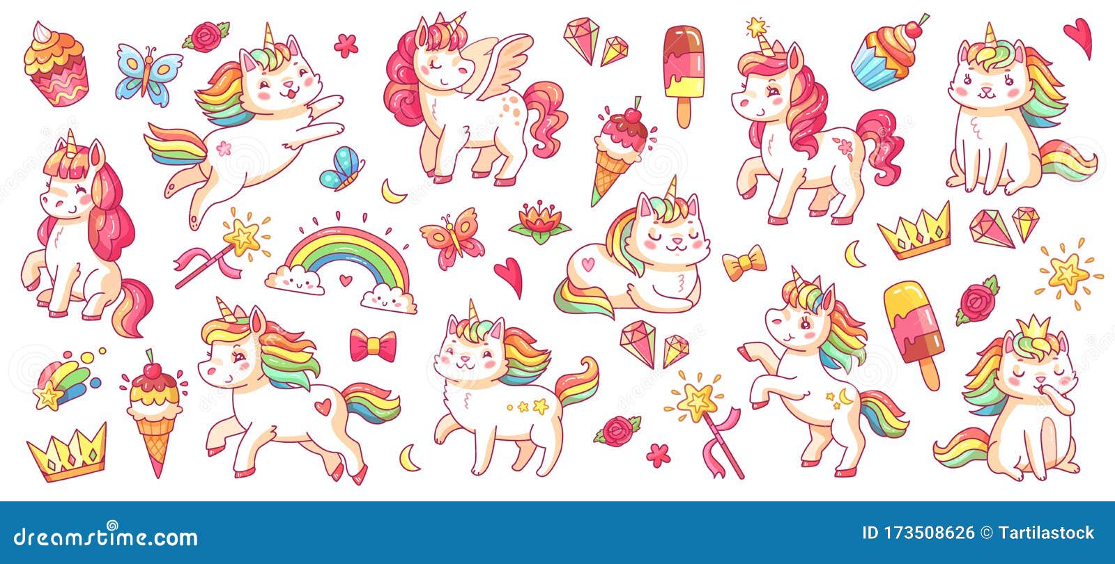 Download Cute Pony And Cat Unicorns. Isolated Cartoon Vector ...