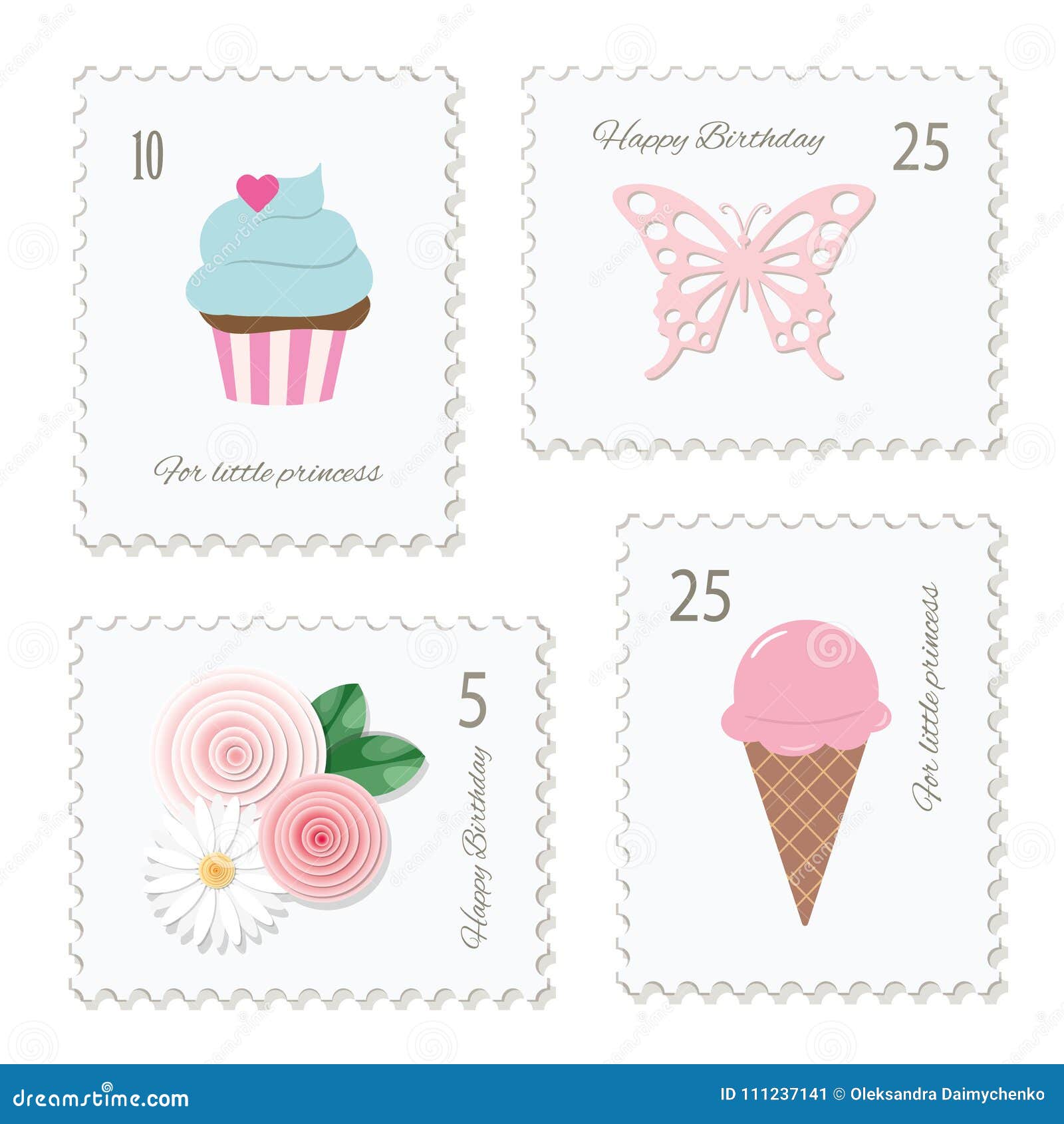 Cute Postage Stamps for Birthday or Scrapbook Design. Decorative Stickers  for Girls Stock Illustration - Illustration of food, funny: 111237141