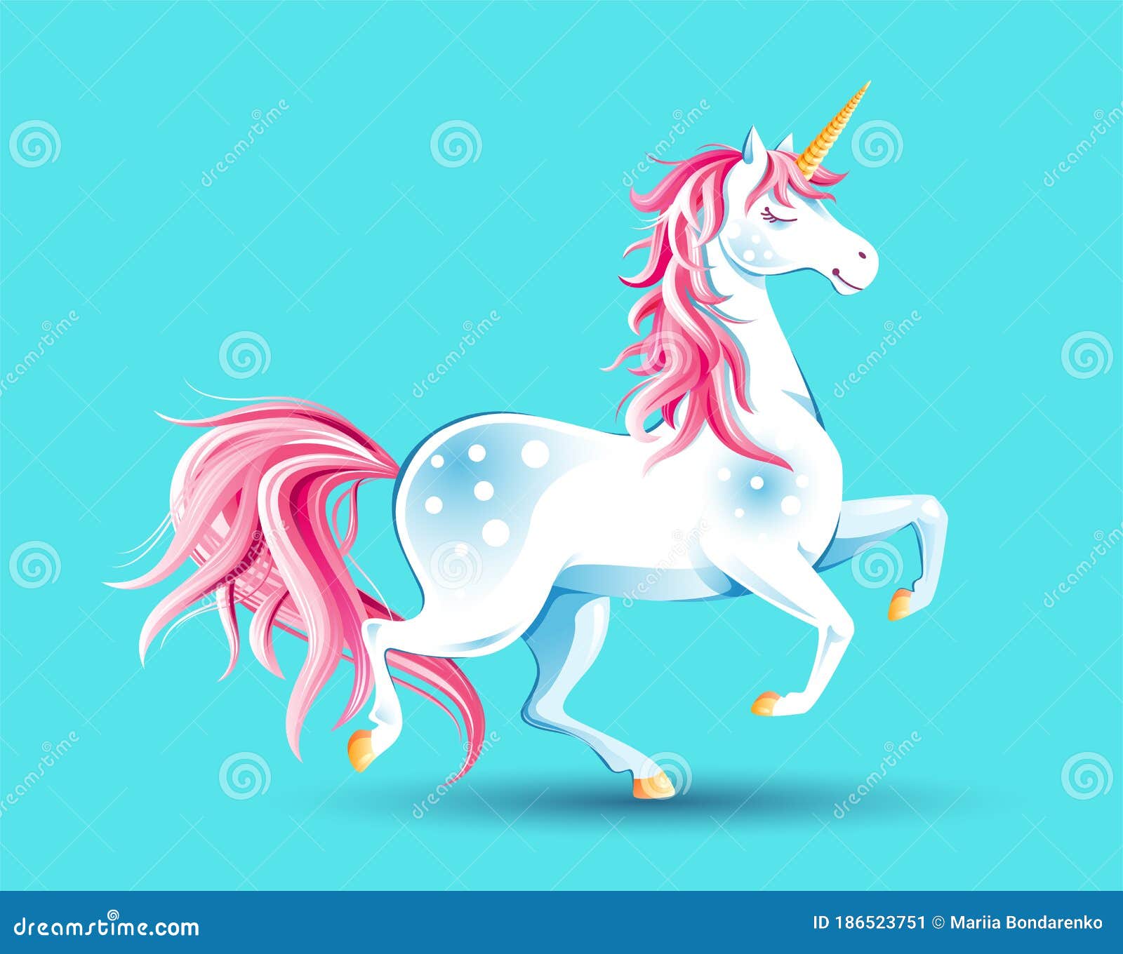 Cute Poster with Running Unicorn on Mint Green Background. Cartoon ...