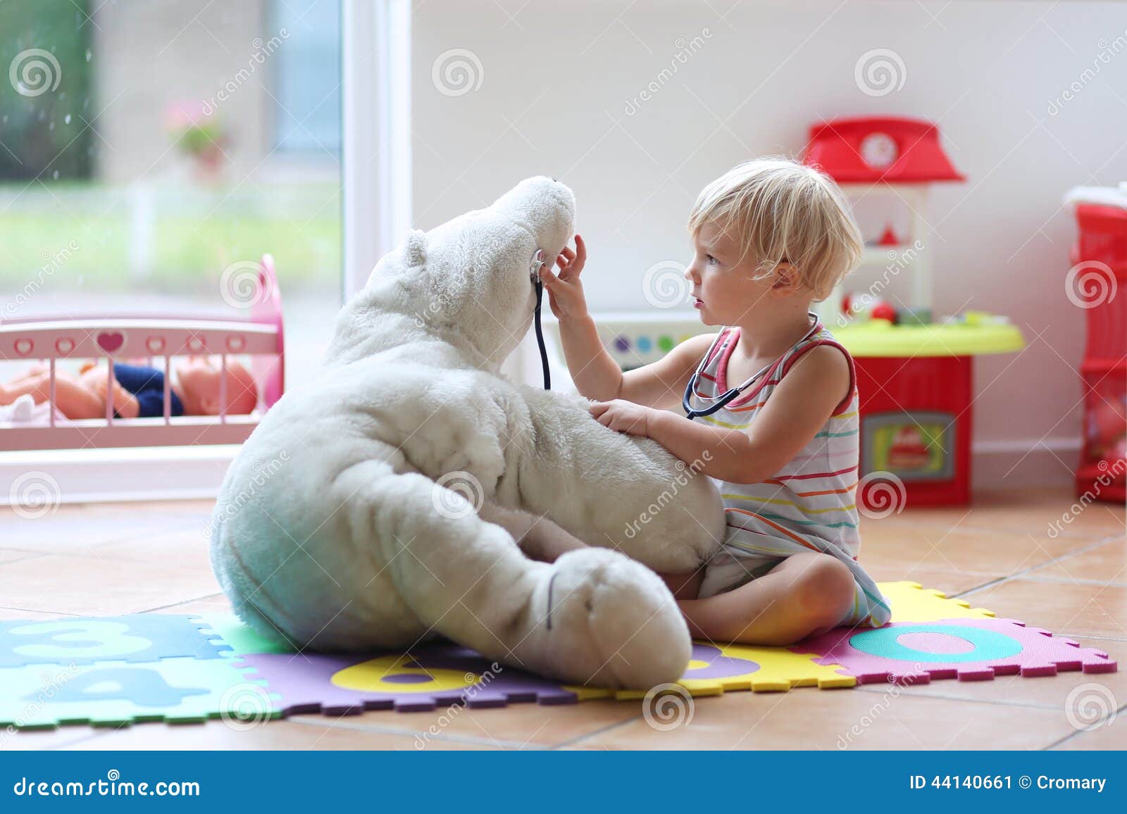 Cute Preschooler Girl Playing Doctor Game With Her Toys Stock Image Image 44140661