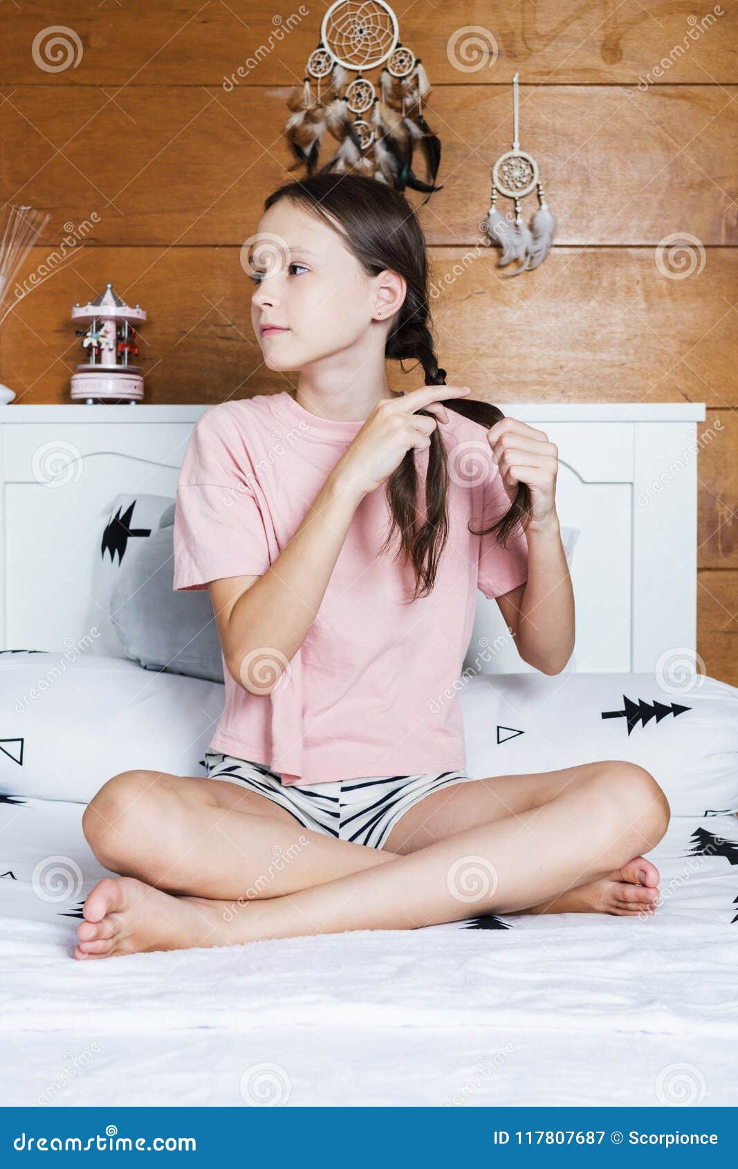 Portrait of a Little Girl 12 Years Old Smiling, she is in a Blue Denim  Shorts Stock Image - Image of hair, face: 112463335