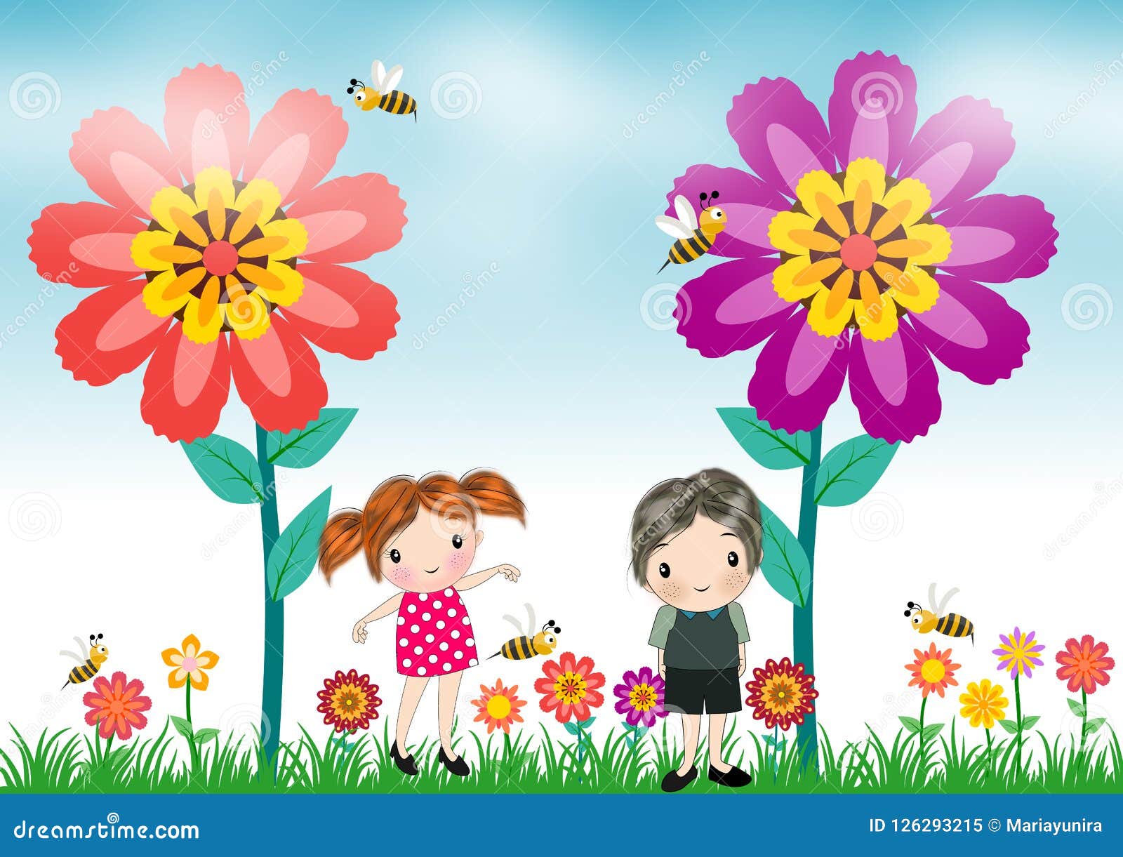 Kids Girl Playing in the Garden Background Stock Illustration -  Illustration of cute, flowers: 126293215