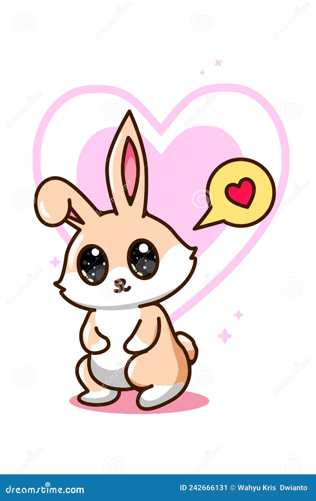 Cute and Pretty Rabbit with Heart Notification Cartoon Illustration ...