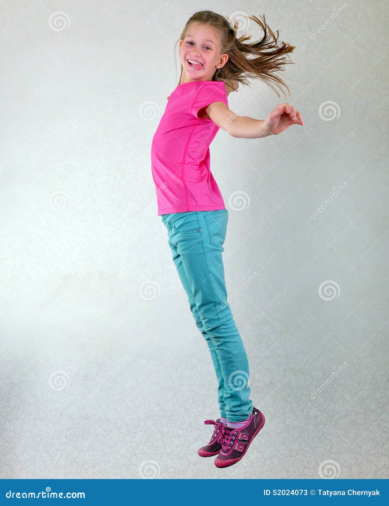 Cute Pretty Smiling Girl Jumping Stock Image - Image of beauty, people ...