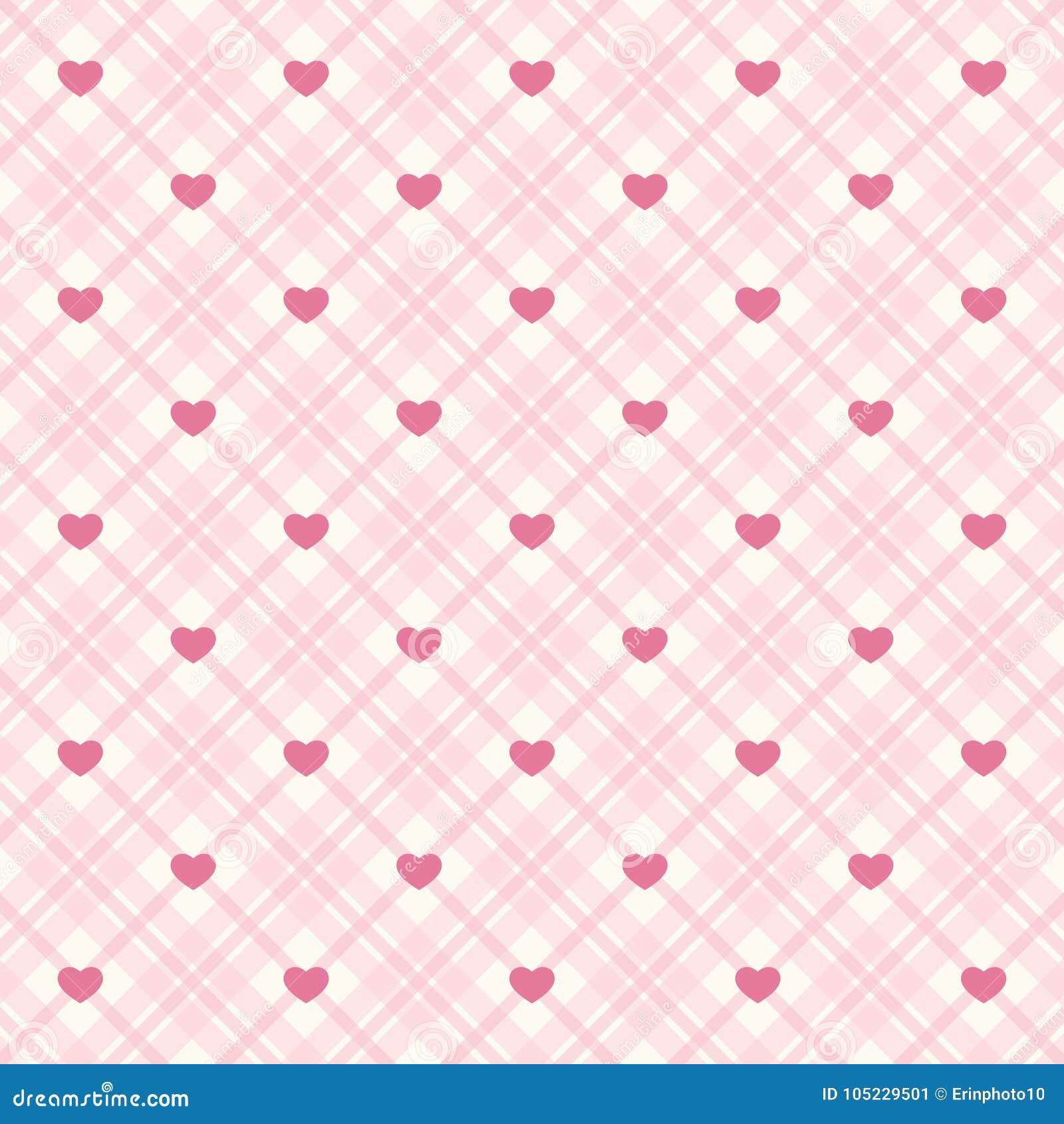 Cute Primitive Retro Pattern with Small Hearts on Plaid Background ...