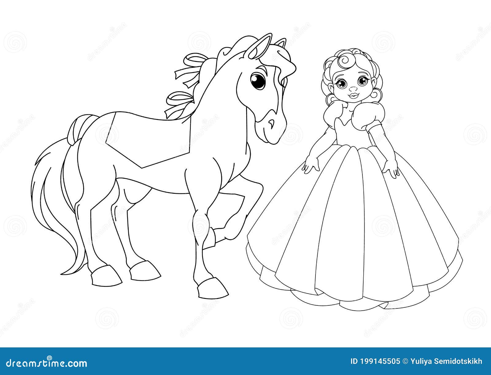 Cute Princess and Horse Coloring Book Page Stock Vector ...