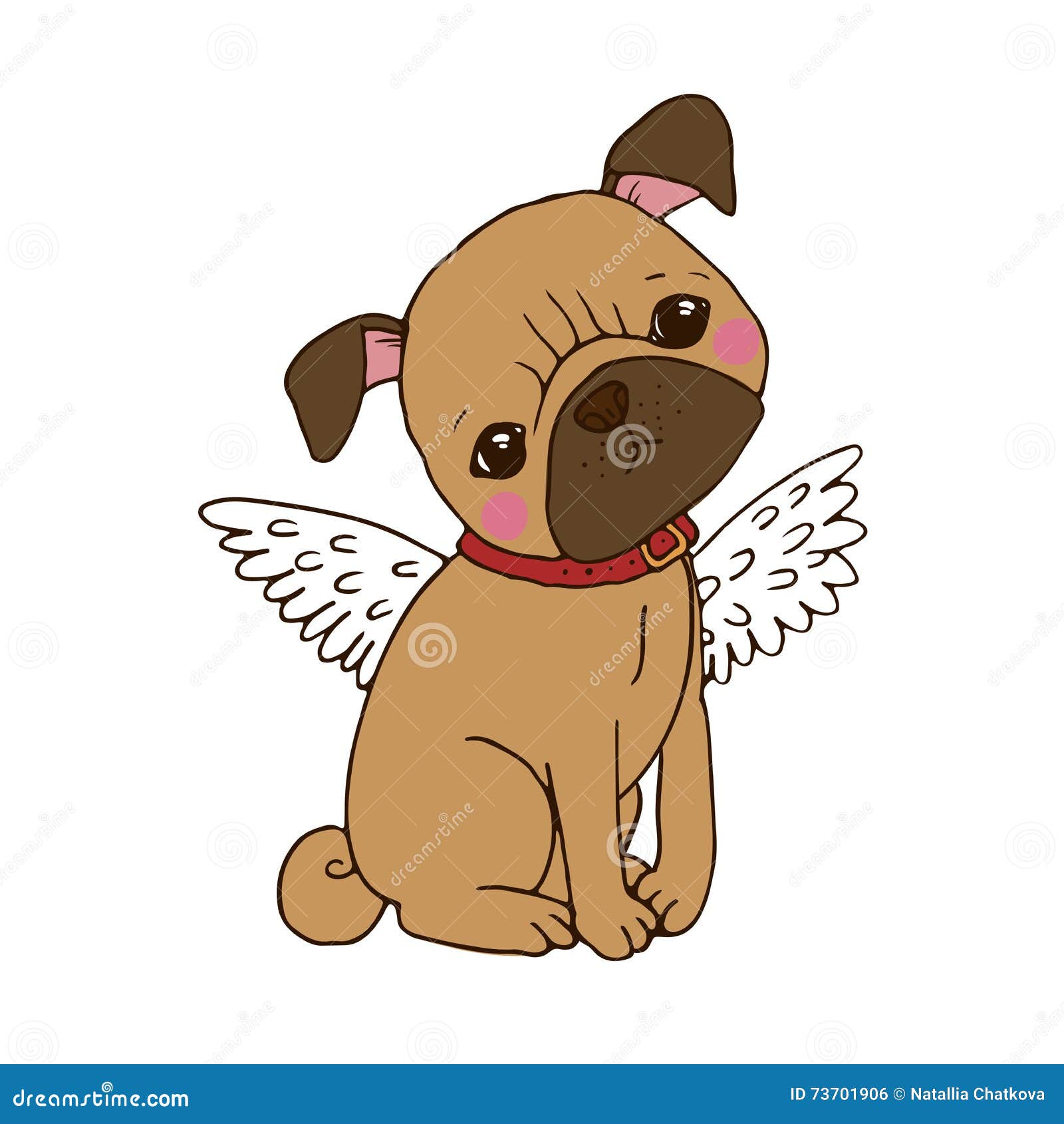 Cute Dog Angel Cartoon Vector Outline. Dog With Angel Wings Vector