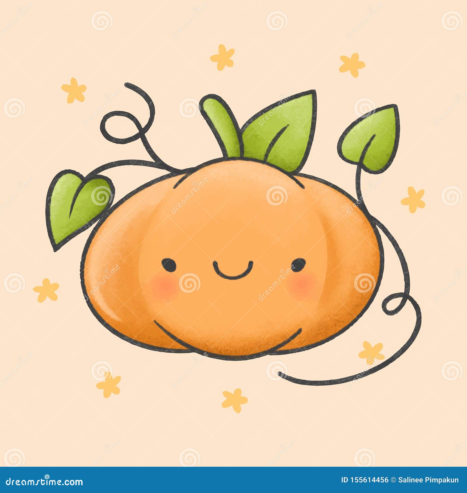 Cute Pumpkin Cartoon Hand Drawn Style Stock Illustration - Illustration of  halloween, cartoon: 155614456
