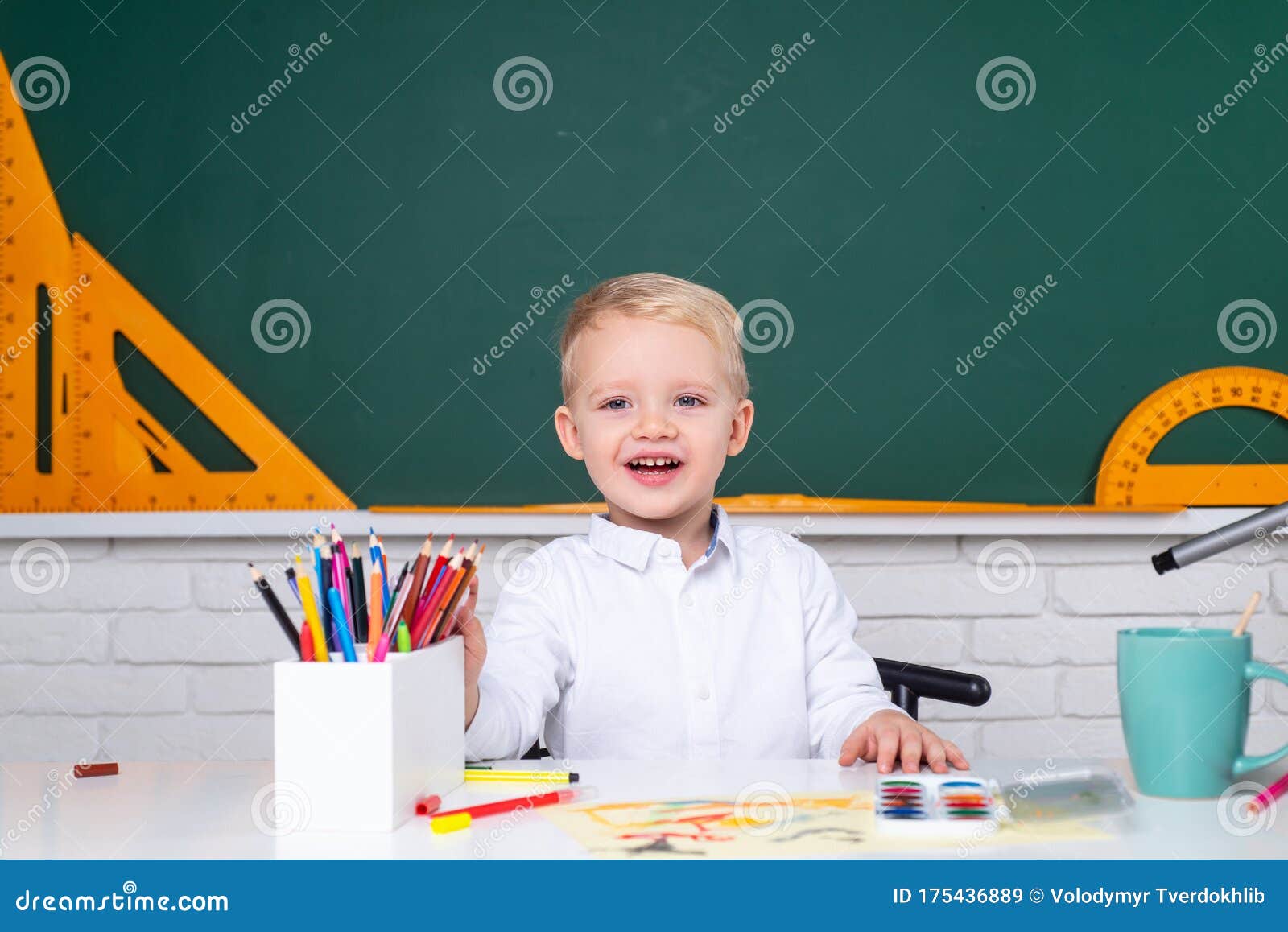 Cute Pupil with Funny Face Schooling Work. Cute Little Preschool ...