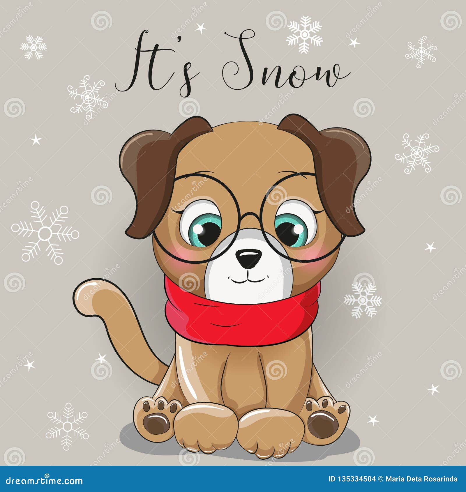 Cute Puppy Cartoon with Background Snow Stock Vector - Illustration of  child, decoration: 135334504