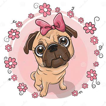Cute Puppy Girl with Flowers on a Pink Background Stock Vector ...