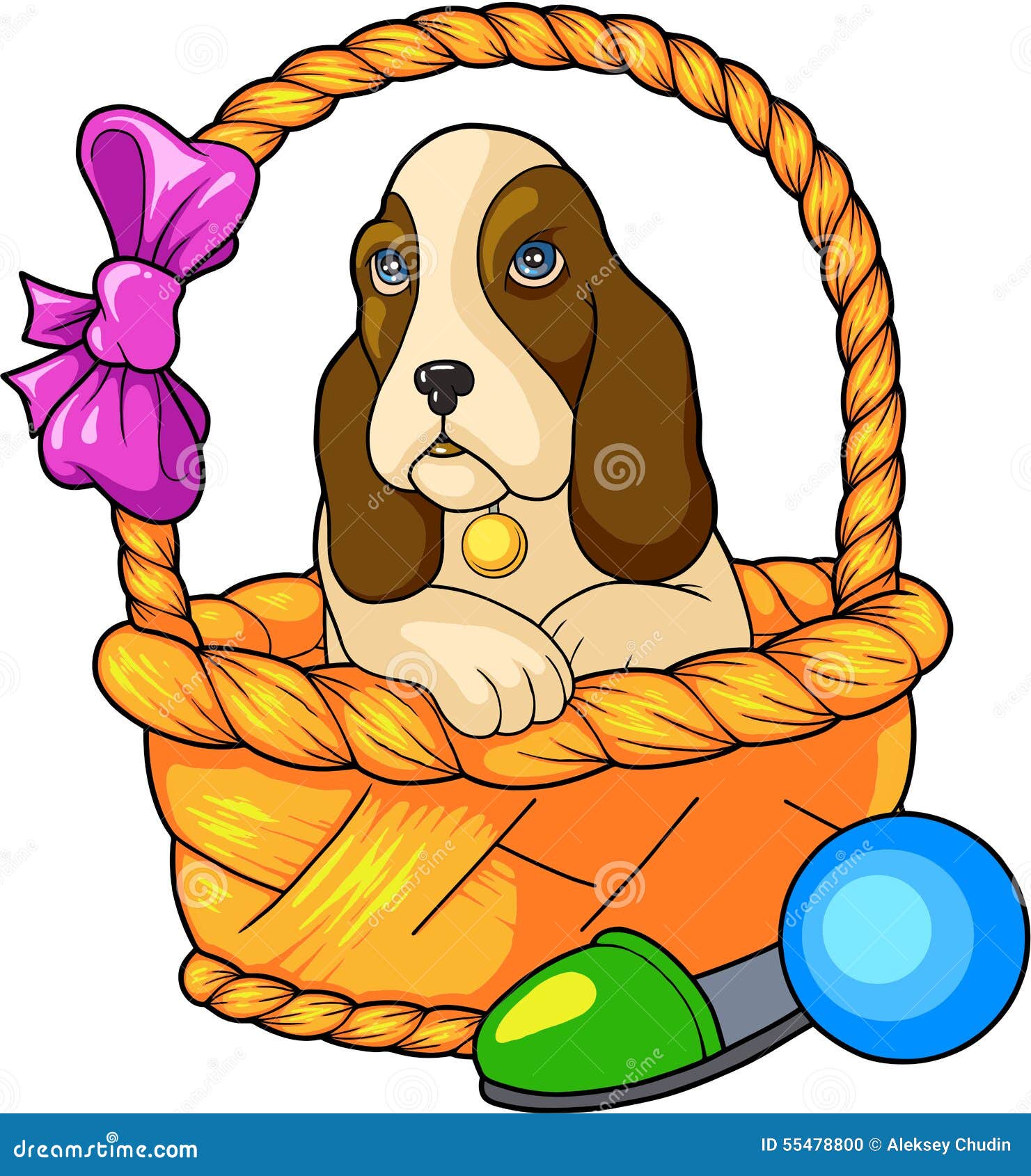 Cute puppy stock illustration. Illustration of basket 55478800