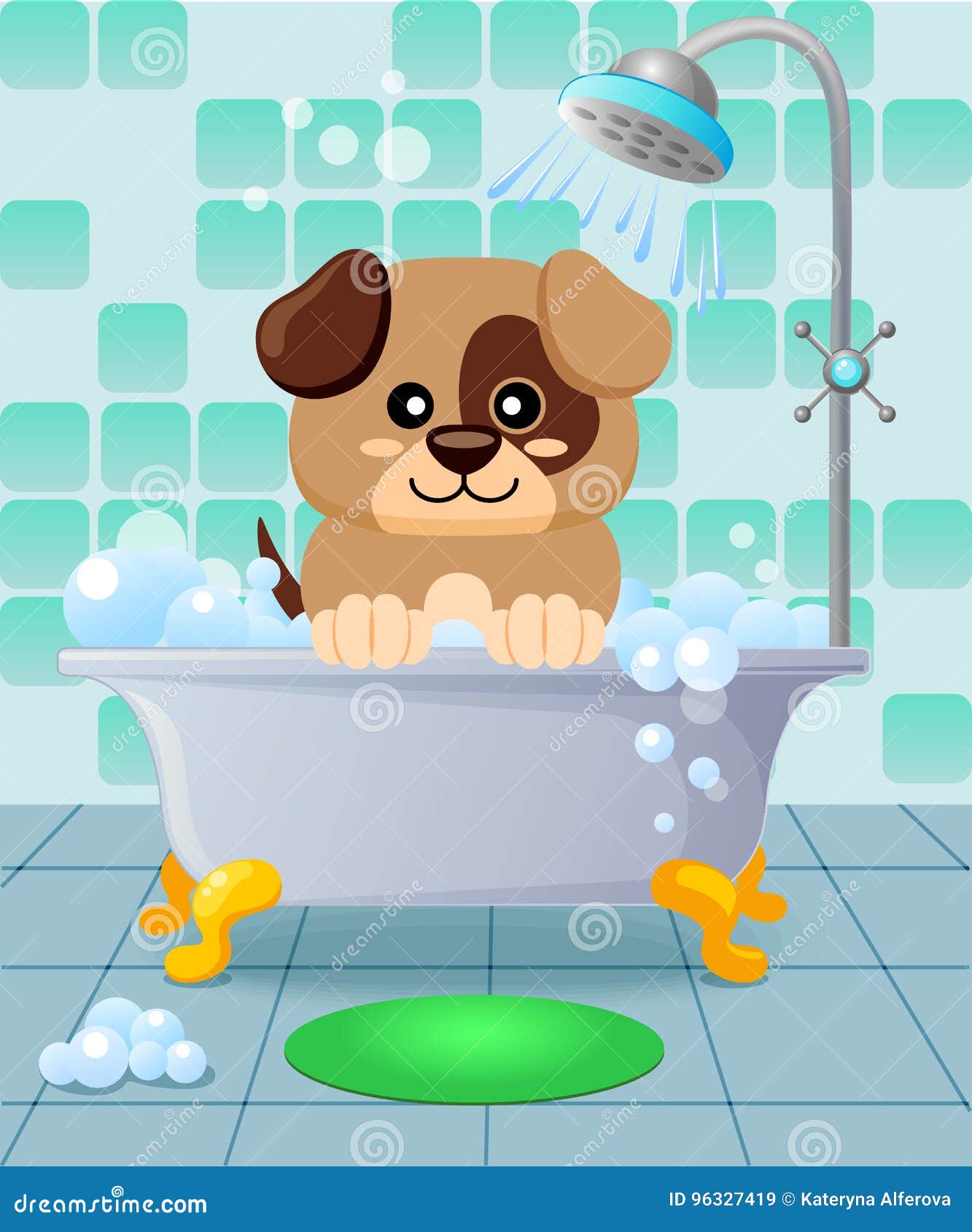 Cute Puppy Taking Bath. Dog Grooming Stock Vector Illustration of