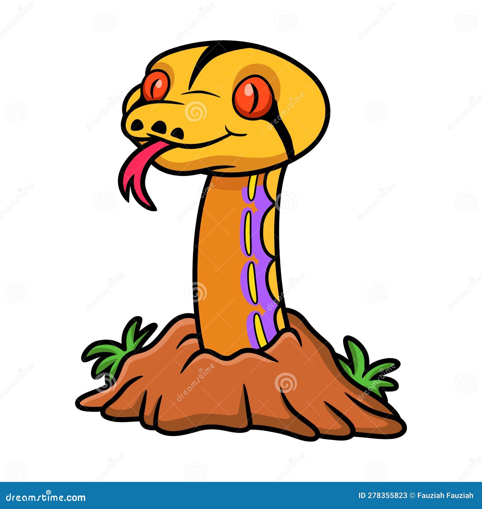 cute purple albino tiger reticulated python cartoon out from hole