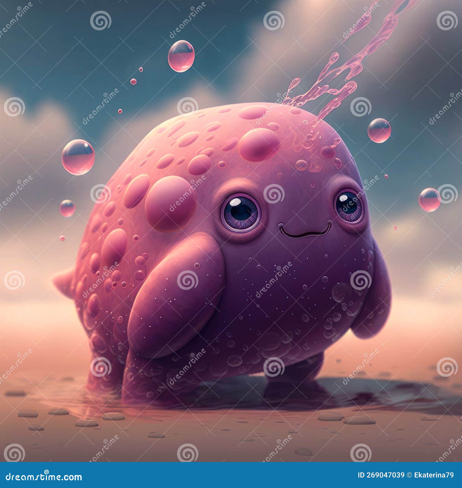 A Cute Purple Blob Character. Created with Generative AI Stock Image