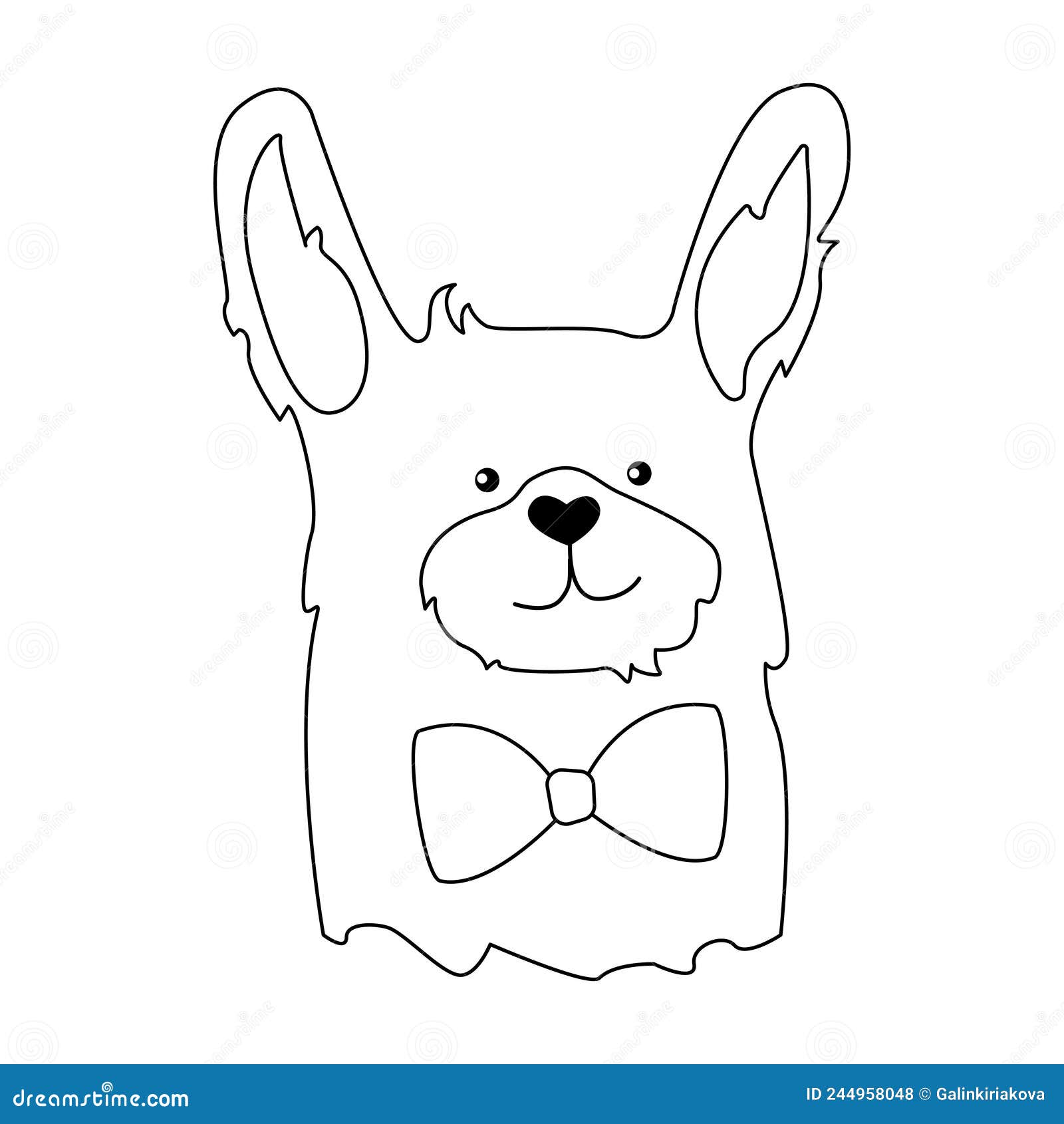 Cute Rabbit with a Bow. Vector Coloring Page. Easy Coloring for Kids ...