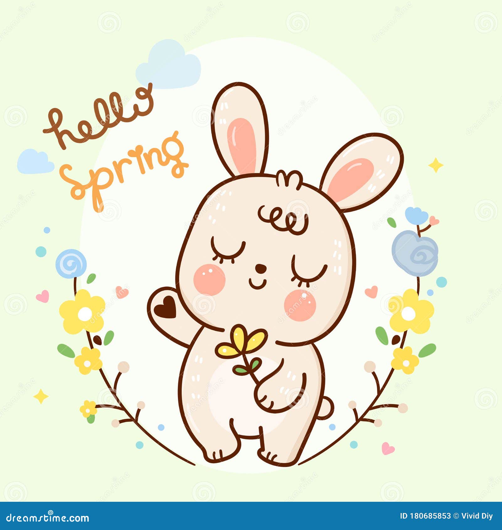 Cute Rabbit Cartoon, Bunny Vector in Flower Garden Blossom Spring Season  Stock Vector - Illustration of cheerful, animal: 180685853
