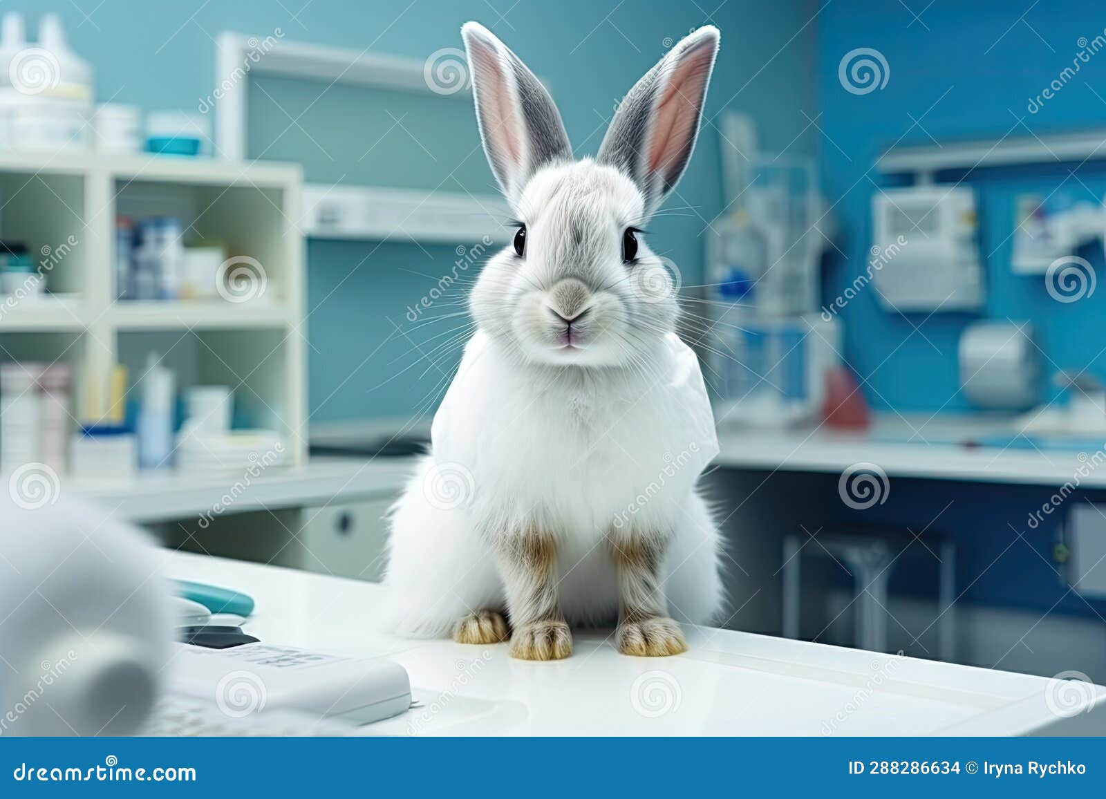 Cute Rabbit in Vet Clinic, Ai Generated Stock Photo Image of clinic