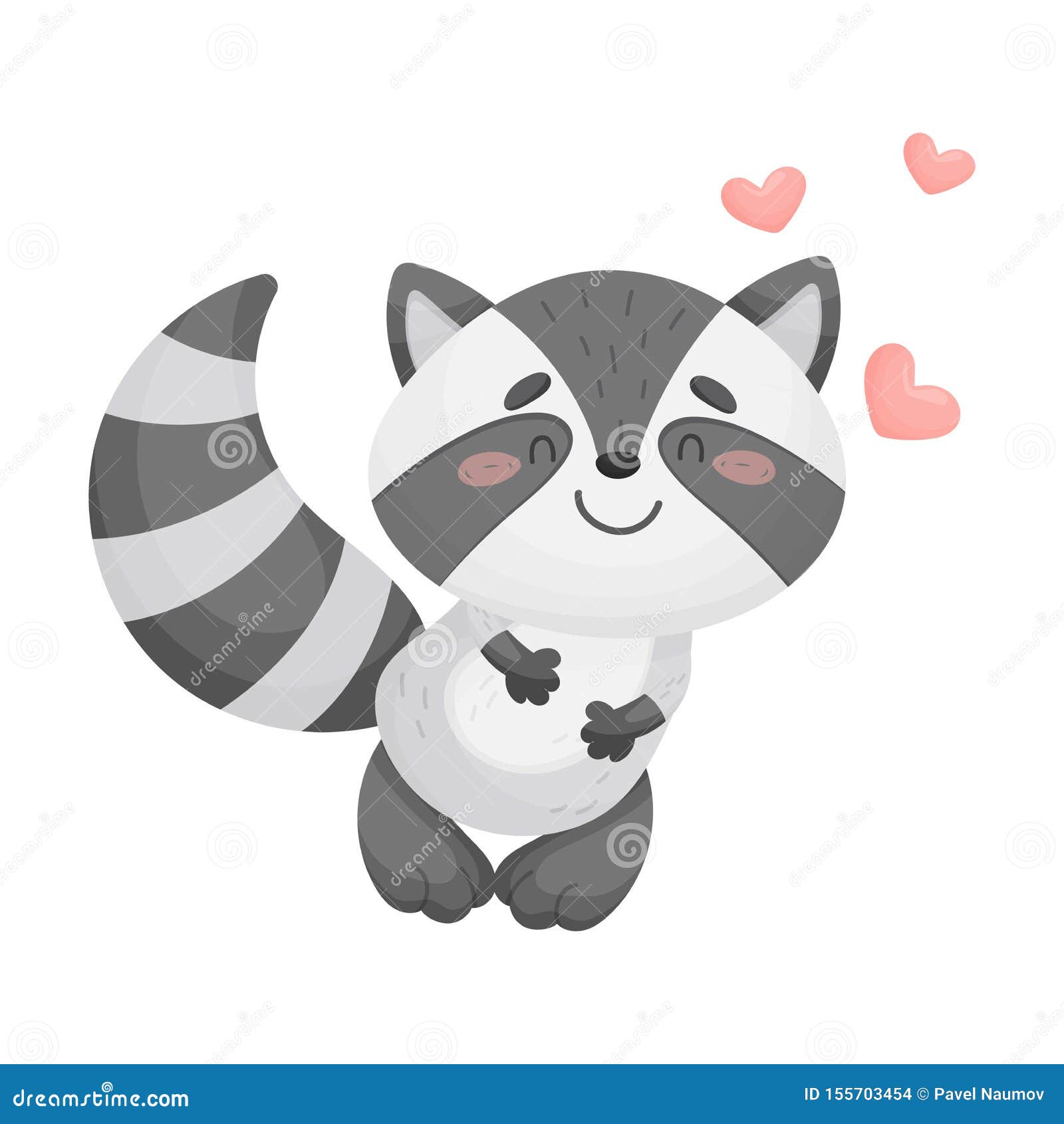 Cute Raccoon in Love. Vector Illustration on White Background. Stock Vector  - Illustration of drawing, cartoon: 155703454