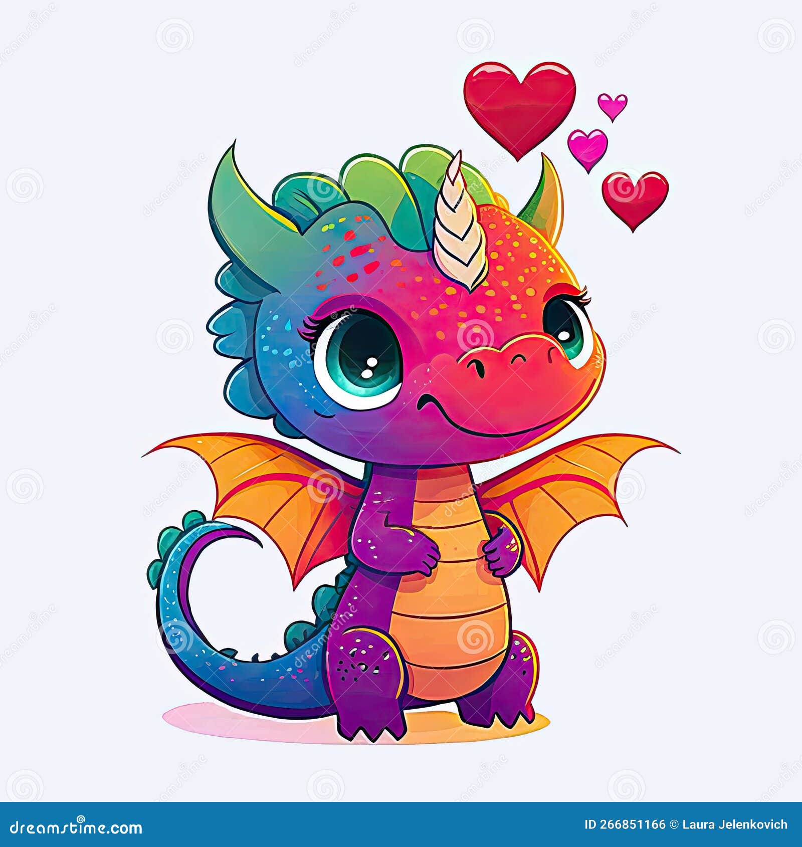 A Cute Rainbow Chibi Dragon And Hearts Stock Illustration Illustration Of Poster Pink