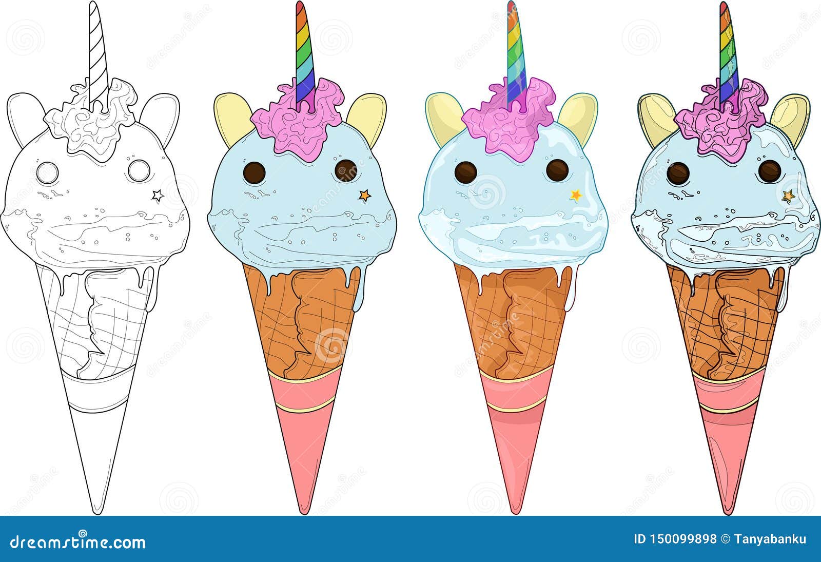 cute rainbow unicorn ice cream vector illustration stock vector