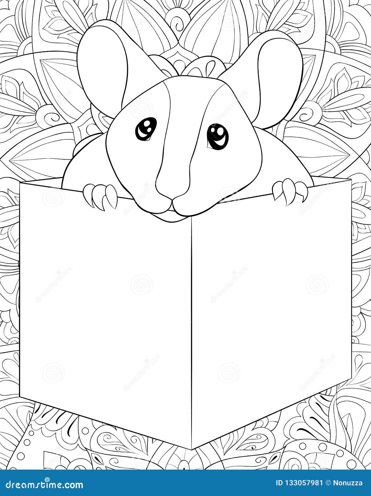 Download Adult Coloring Book Page A Cute Rat In A Box Zen Art Style Illustration Stock Vector Illustration Of Mandala Holiday 133057981