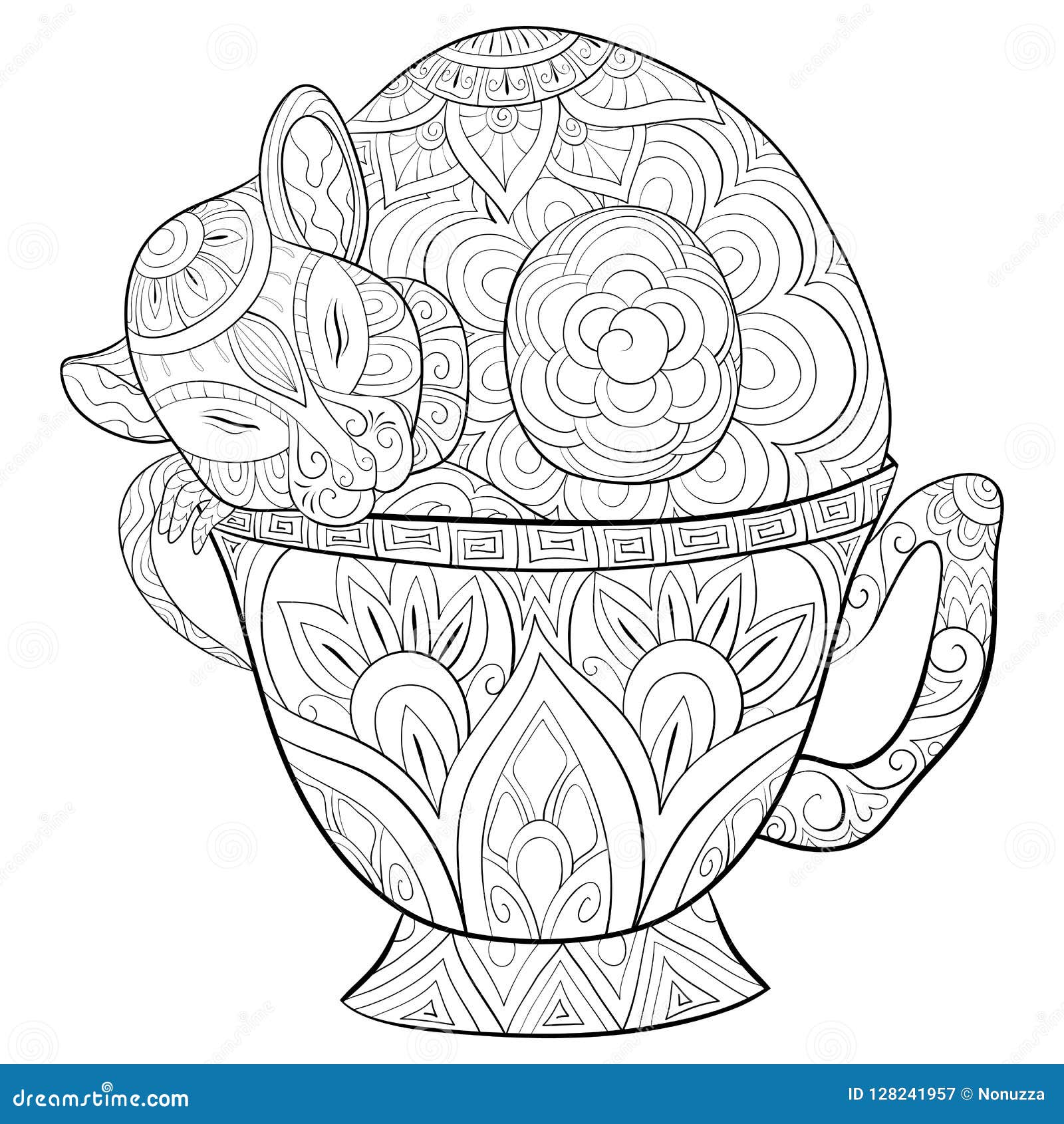 Download Adult Coloring Book,page A Cute Rat On The Cup Image For Relaxing. Stock Vector - Illustration ...
