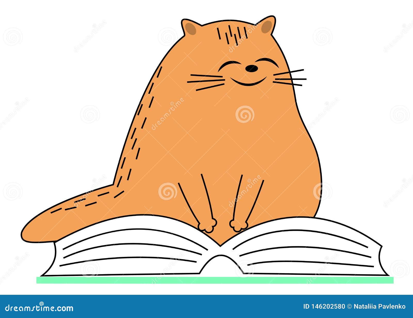 Cute Red Cat. the Pet is Sitting on the Book. the Animal Reads and ...