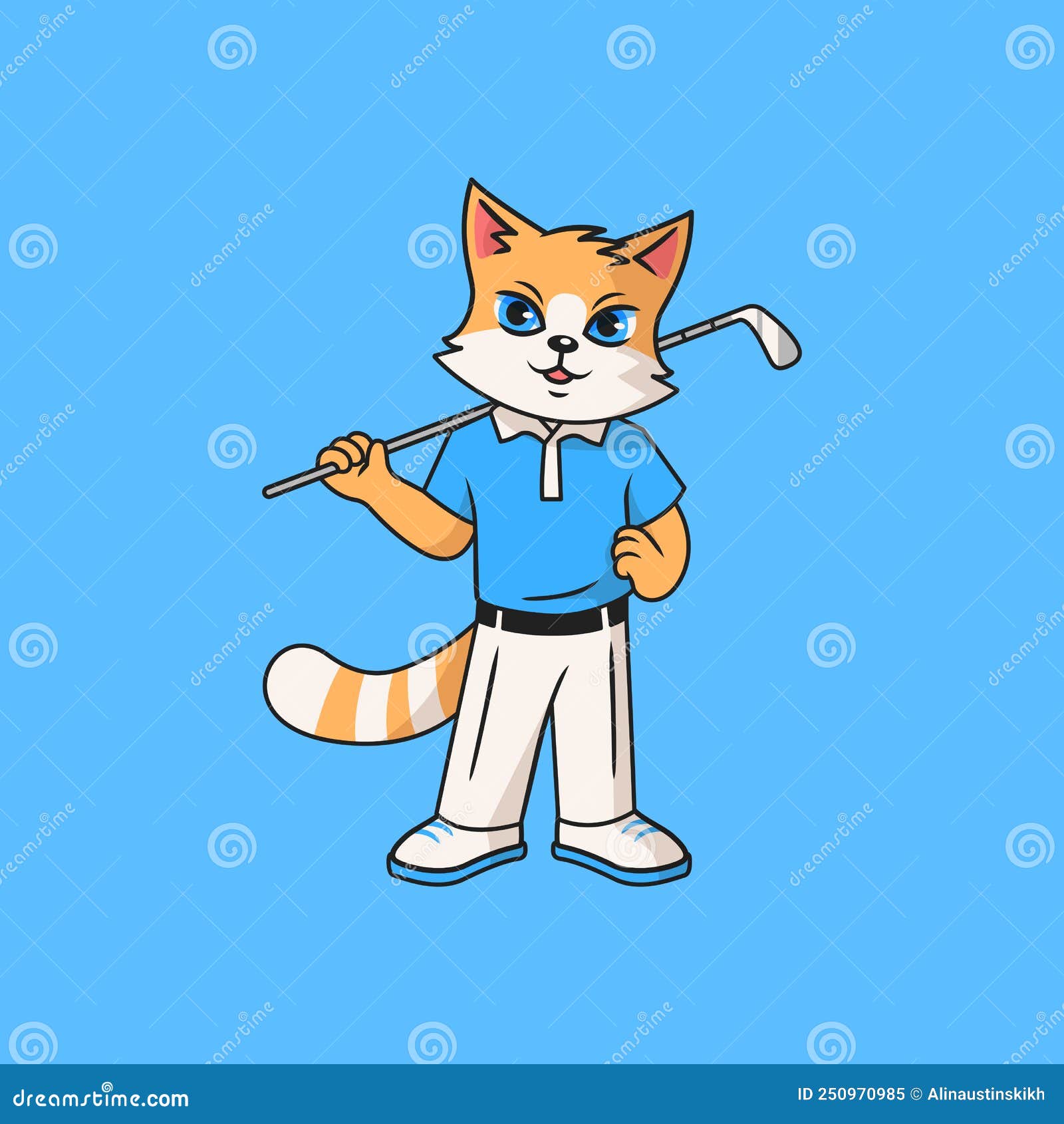 Red Cat Practicing Golf. Cartoon Vector Character for Children Stock