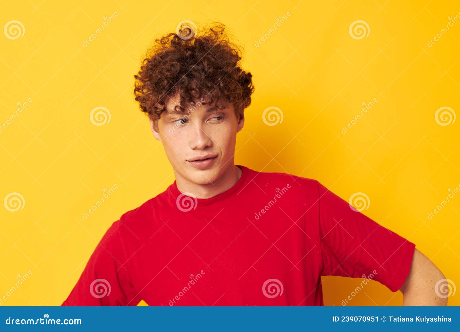 Cute Red-haired Guy Red T Shirt Fun Posing Casual Wear Isolated ...