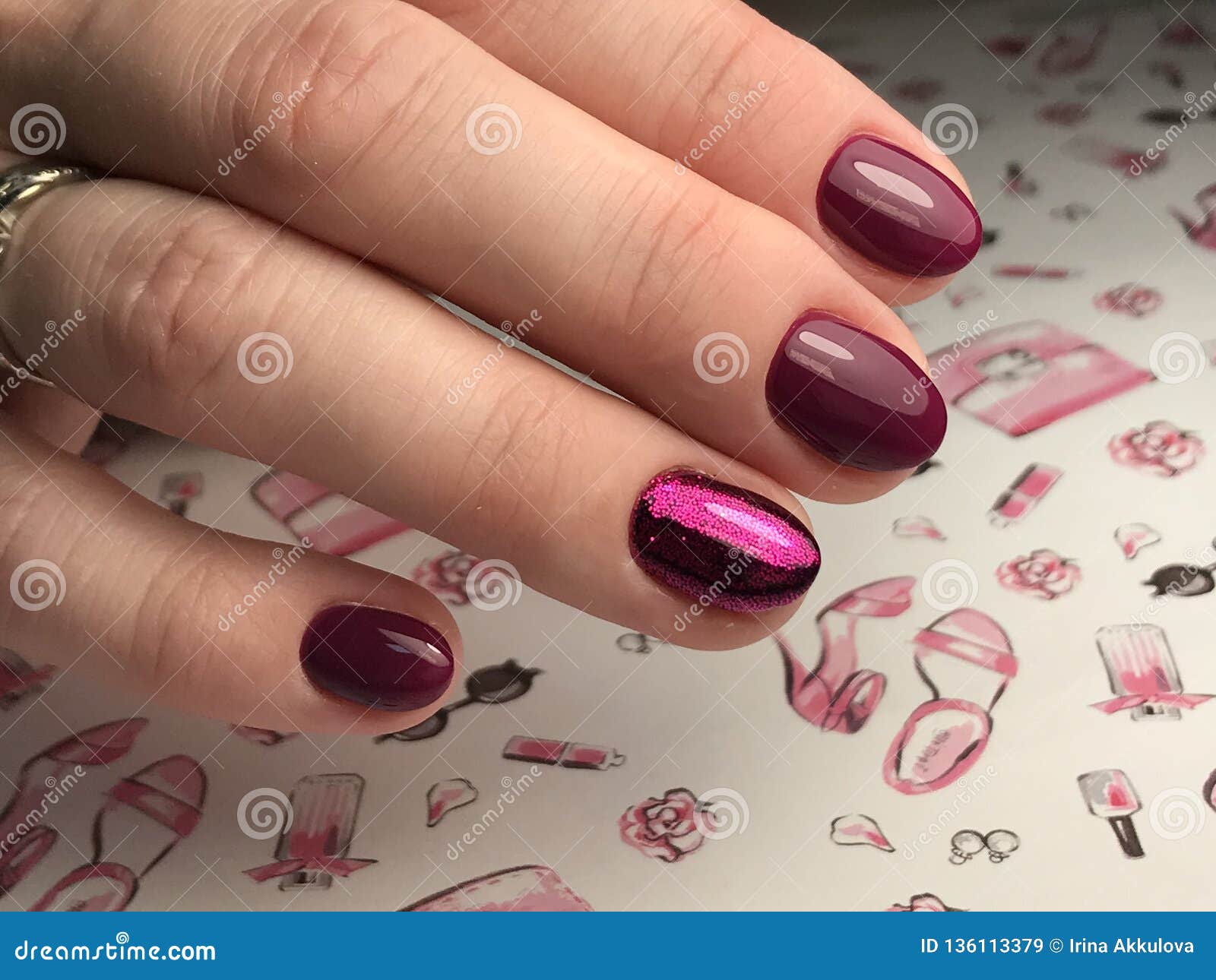 Cute Red Manicure With Glitter Stock Image Image Of Photo Glitter
