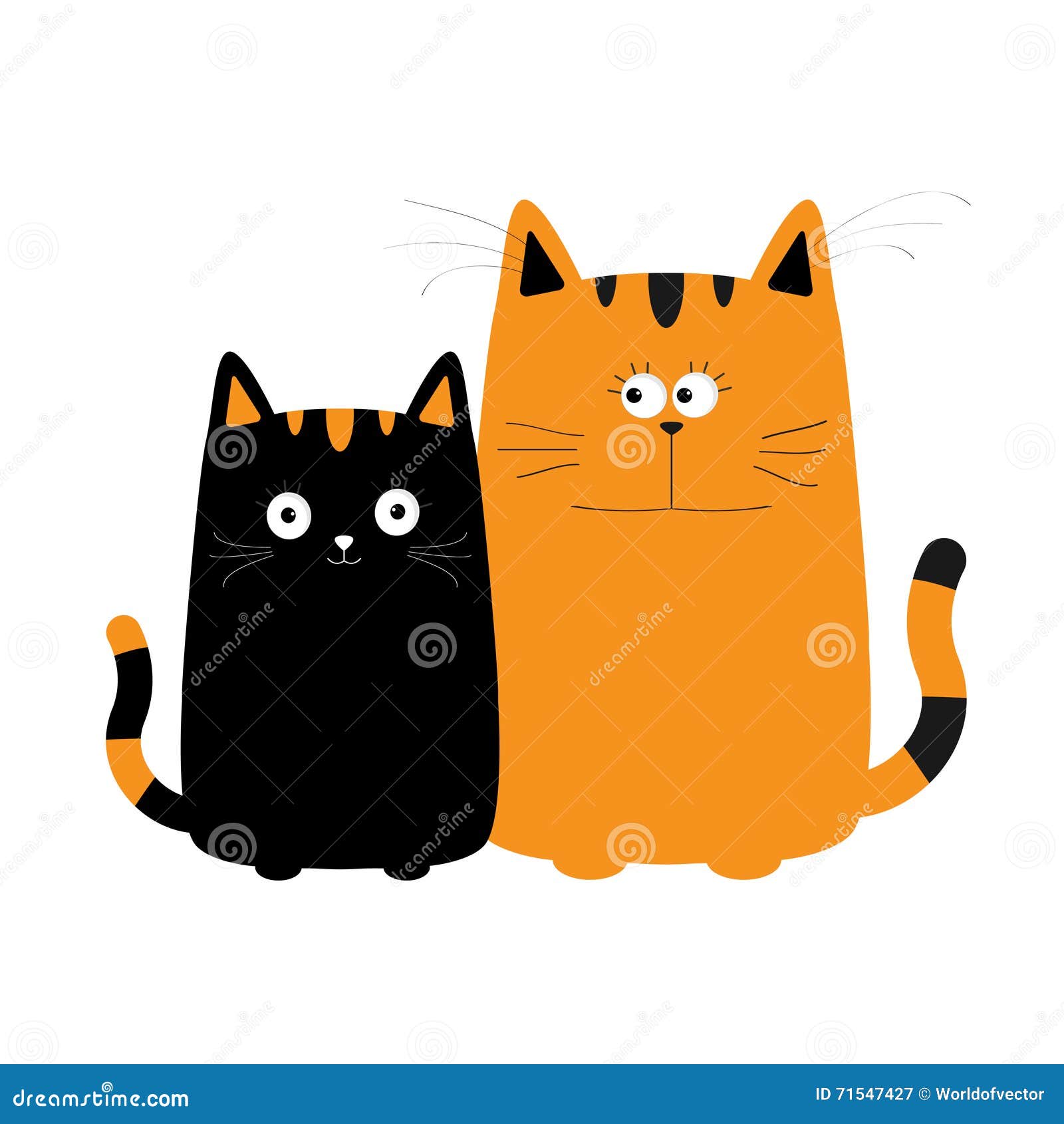 Cute Red Orange Cartoon Cat Boy And Black Kitty Girl Big Mustache Whisker Funny Stock Vector Illustration Of Date Card