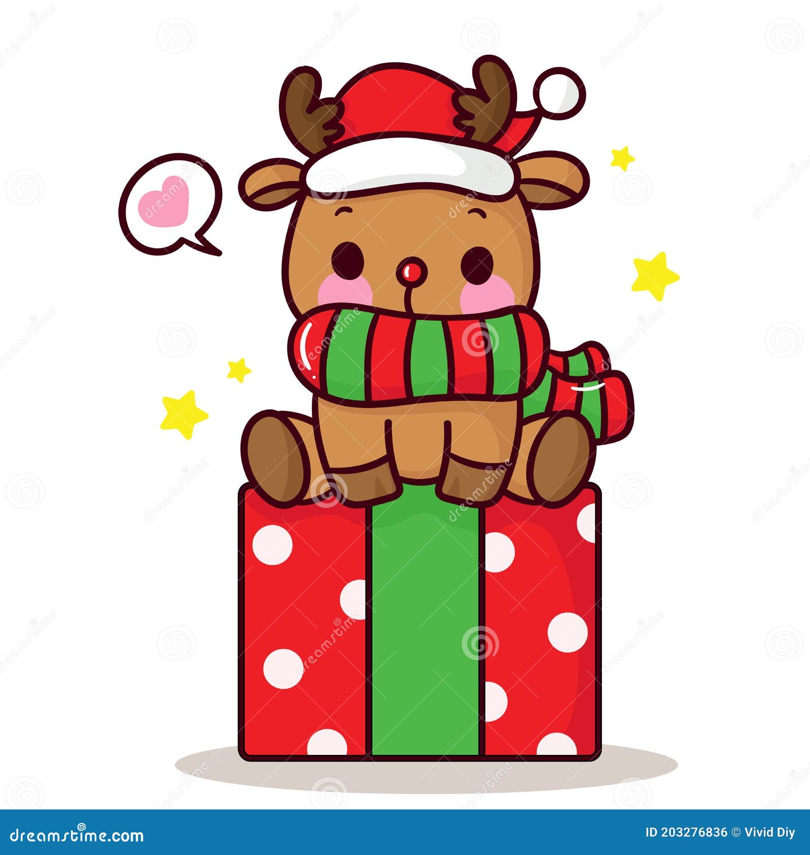 Cute Reindeer Vector with Gift Merry Christmas Winter Kawaii Cartoon X Mas  Festival Happy New Year Stock Vector - Illustration of holiday, magic:  203276836