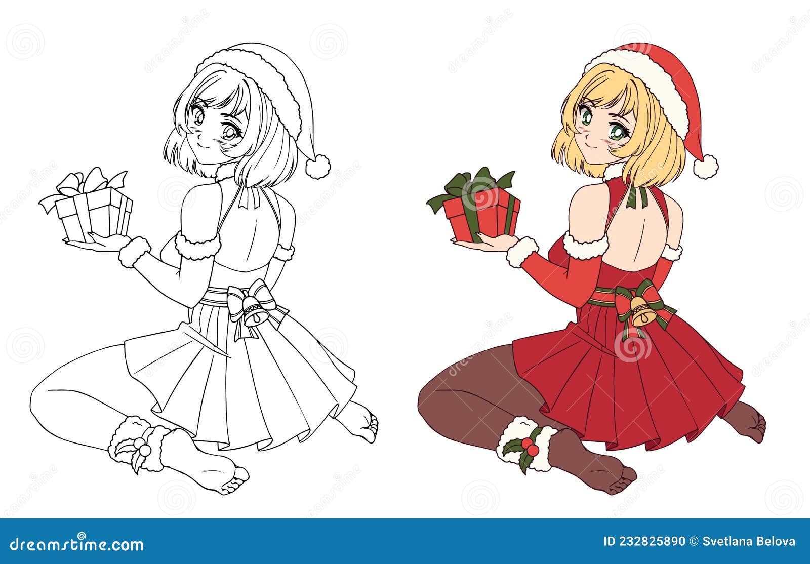 Anime manga girl dressed in santa claus costume Vector Image