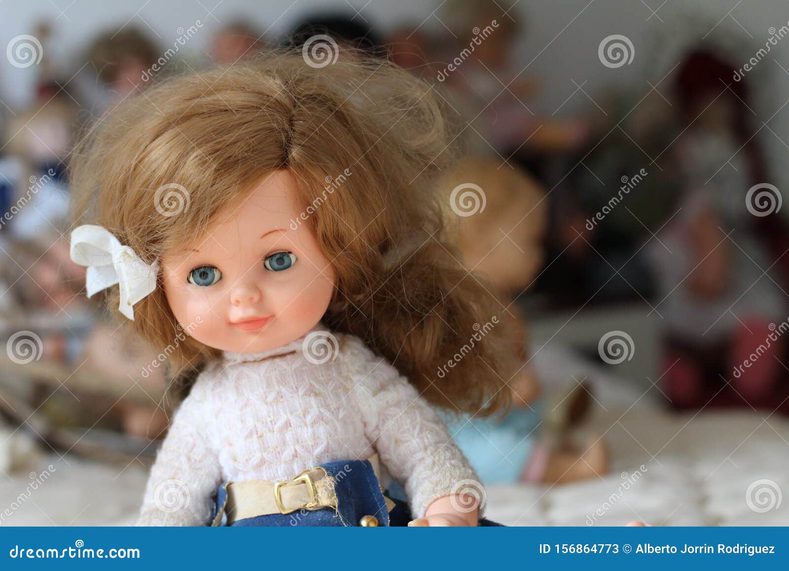 Cute Retro Doll with Blue Eyes Stock Image Image of face, hair 156864773