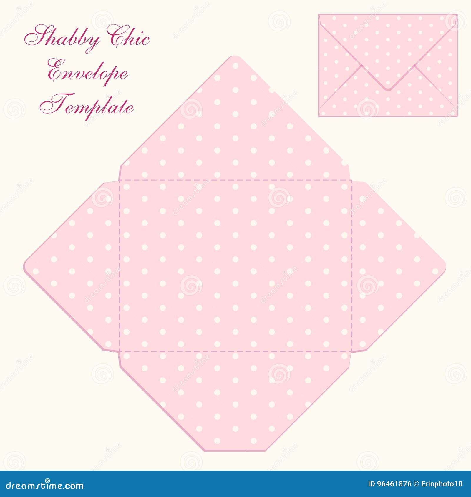 Cute Retro Envelope Template with Ornament in Shabby Chic Style Stock