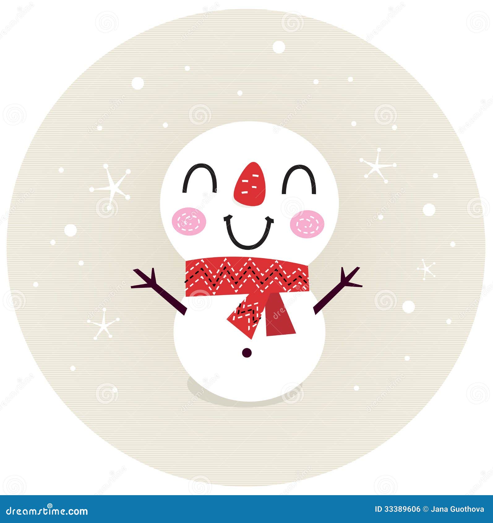 Cute Retro Snowman In Circle Royalty Free Stock Image 