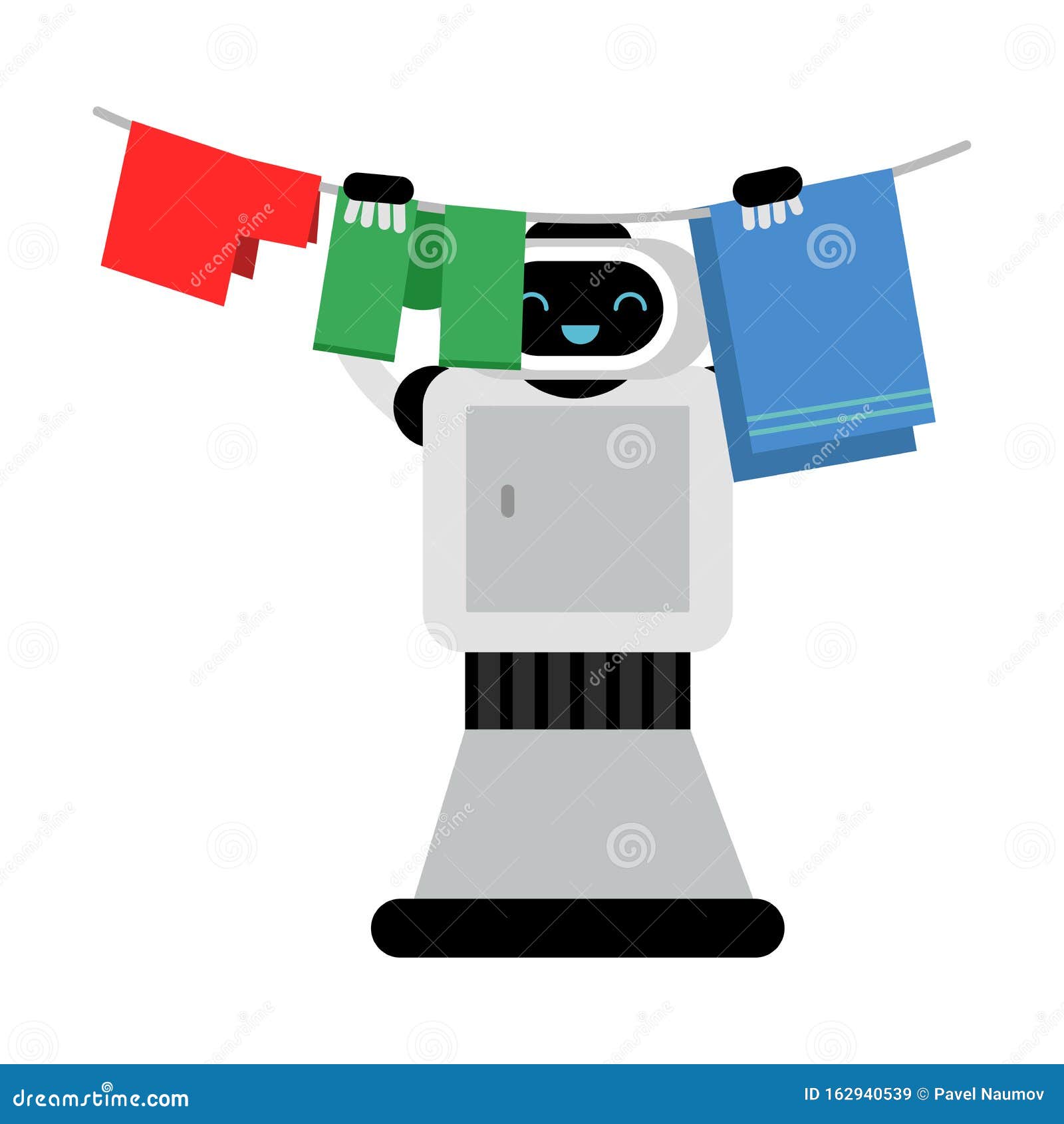 Download Cute Robot Home Assistant Hangs Up Laundry. Vector ...