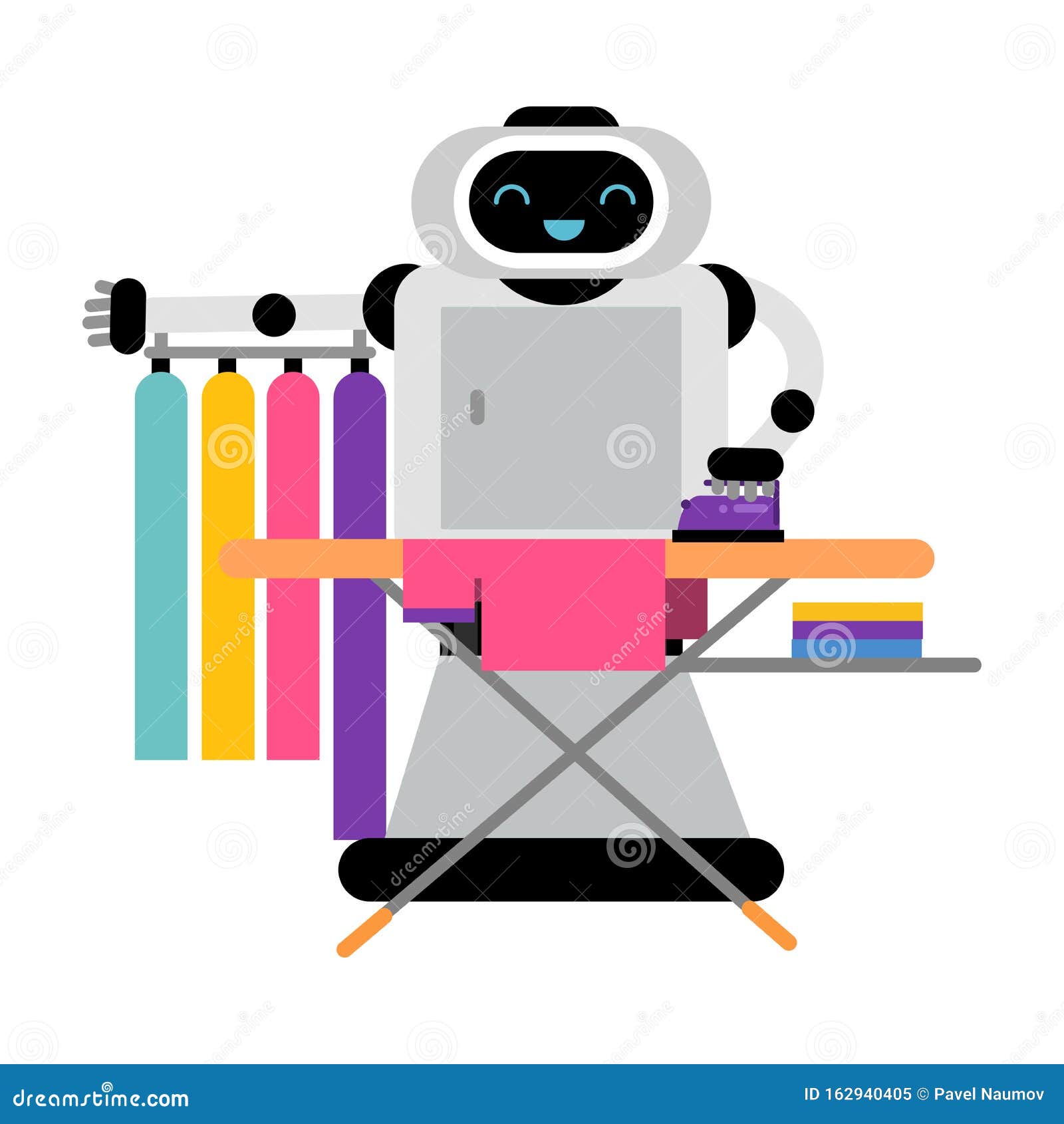 Download Cute Robot Home Assistant Is Ironing Things. Vector ...