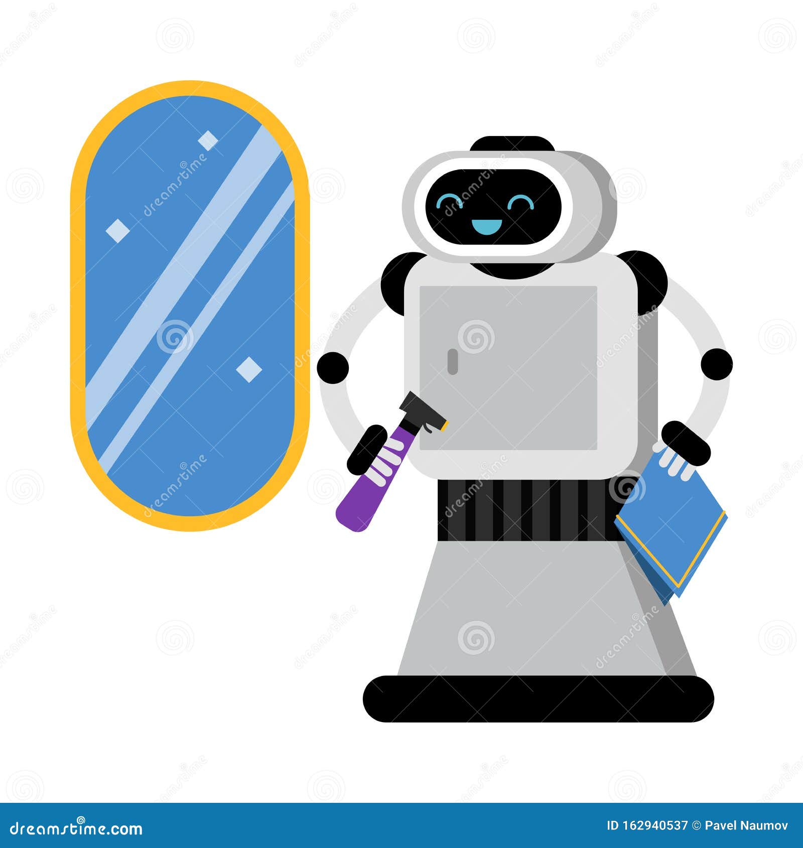 Download Cute Robot Home Assistant Near A Brilliant Mirror. Vector ...