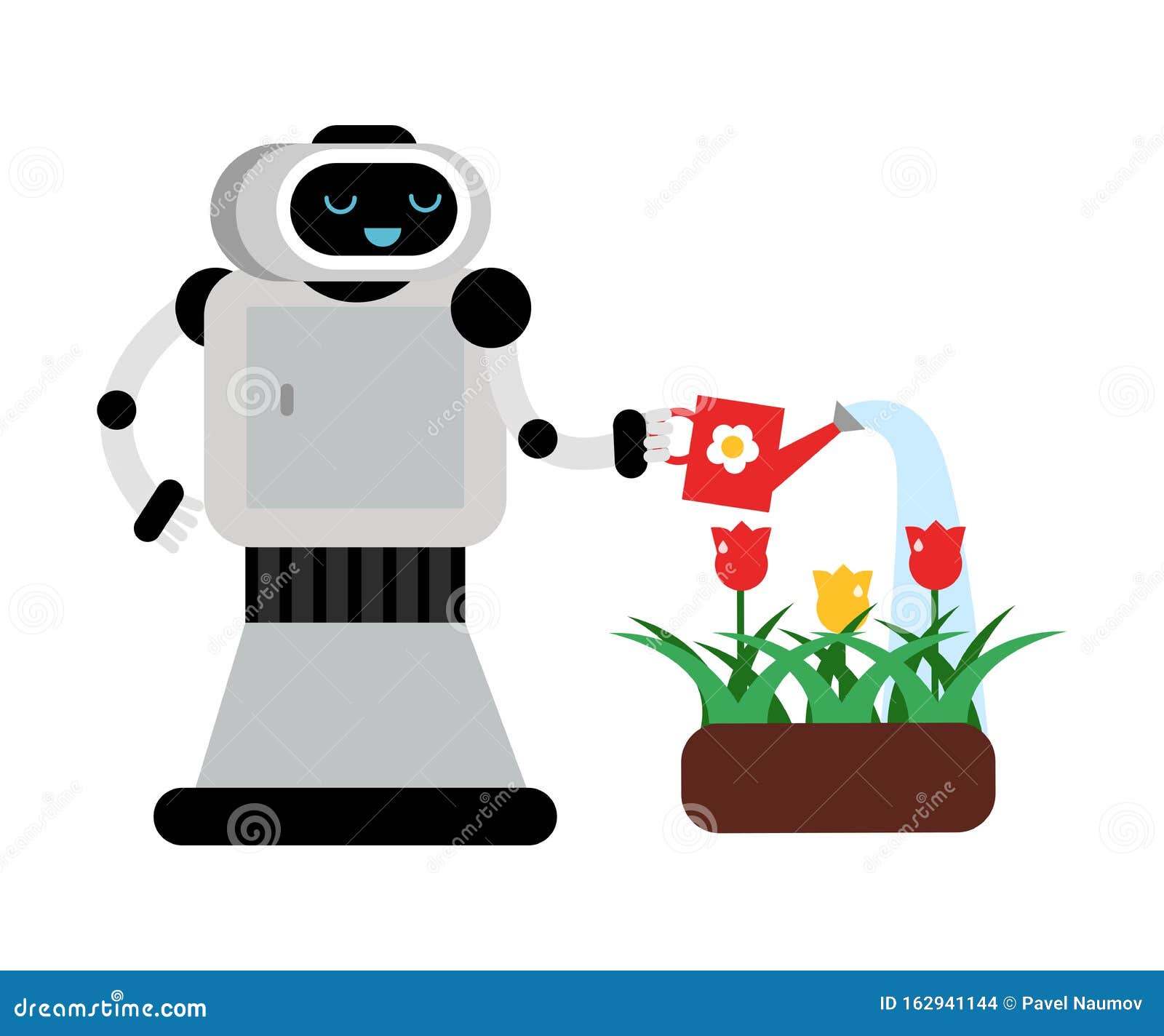 Download Cute Robot Home Assistant Watering Flowers. Vector ...
