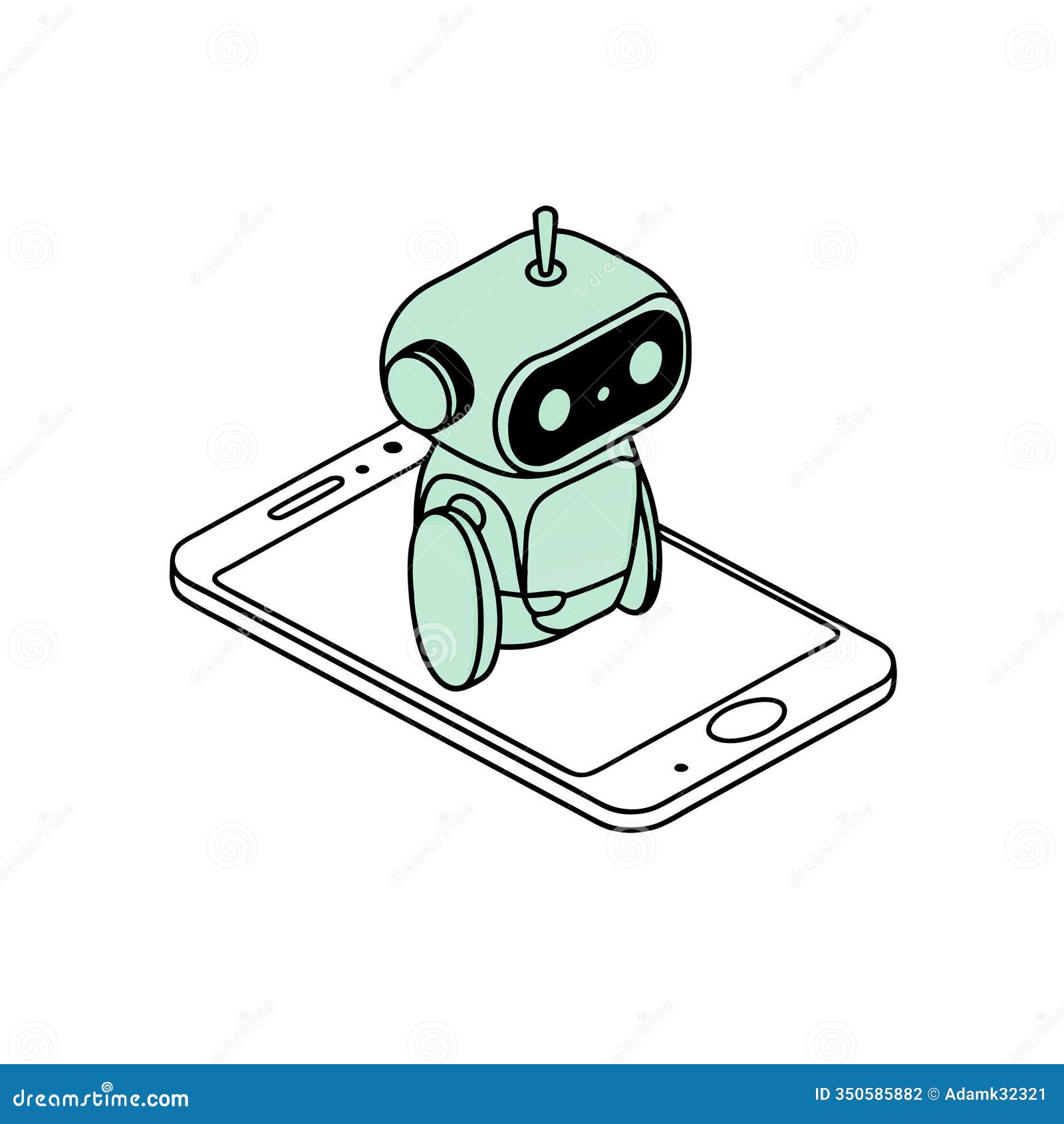 cute robot standing on smartphone digital technology  