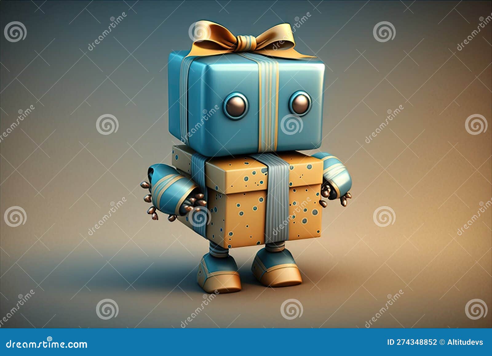 Cute Robot Wrapping Gift Box with Decorative Bow Stock Illustration