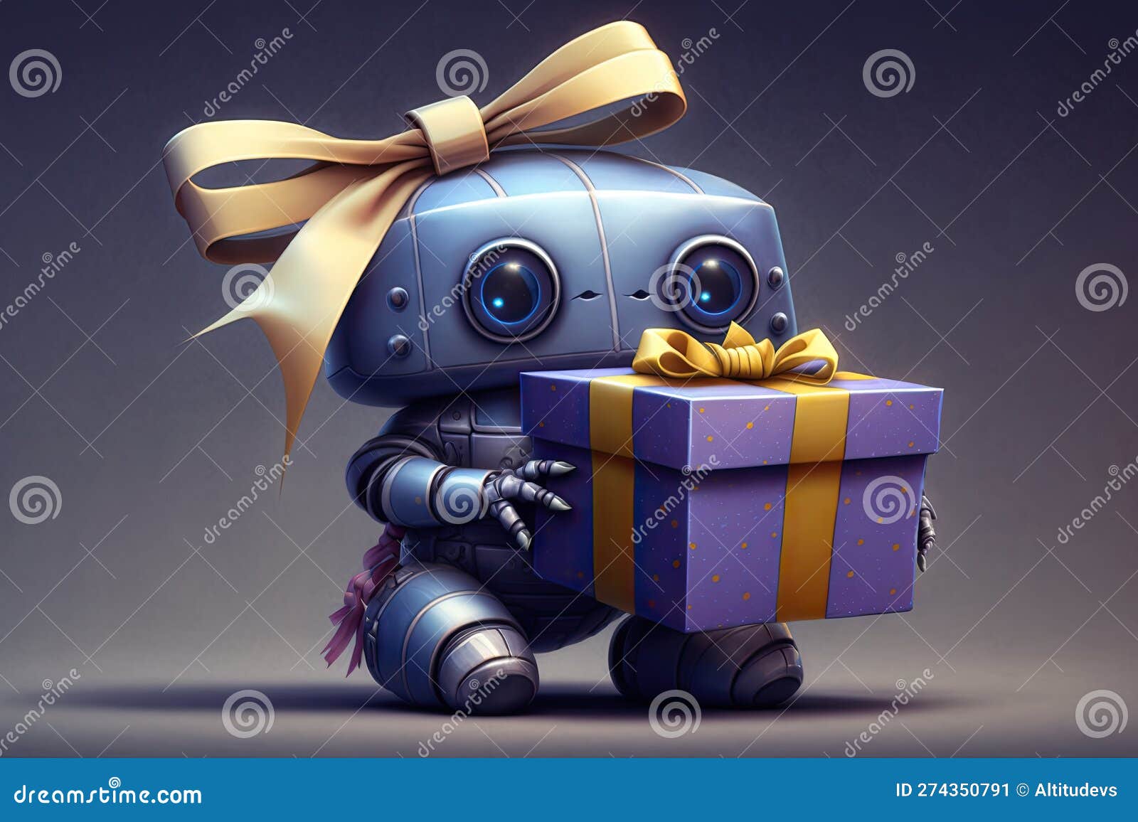 Cute Robot Wrapping Gift Box with Decorative Bow Stock Illustration