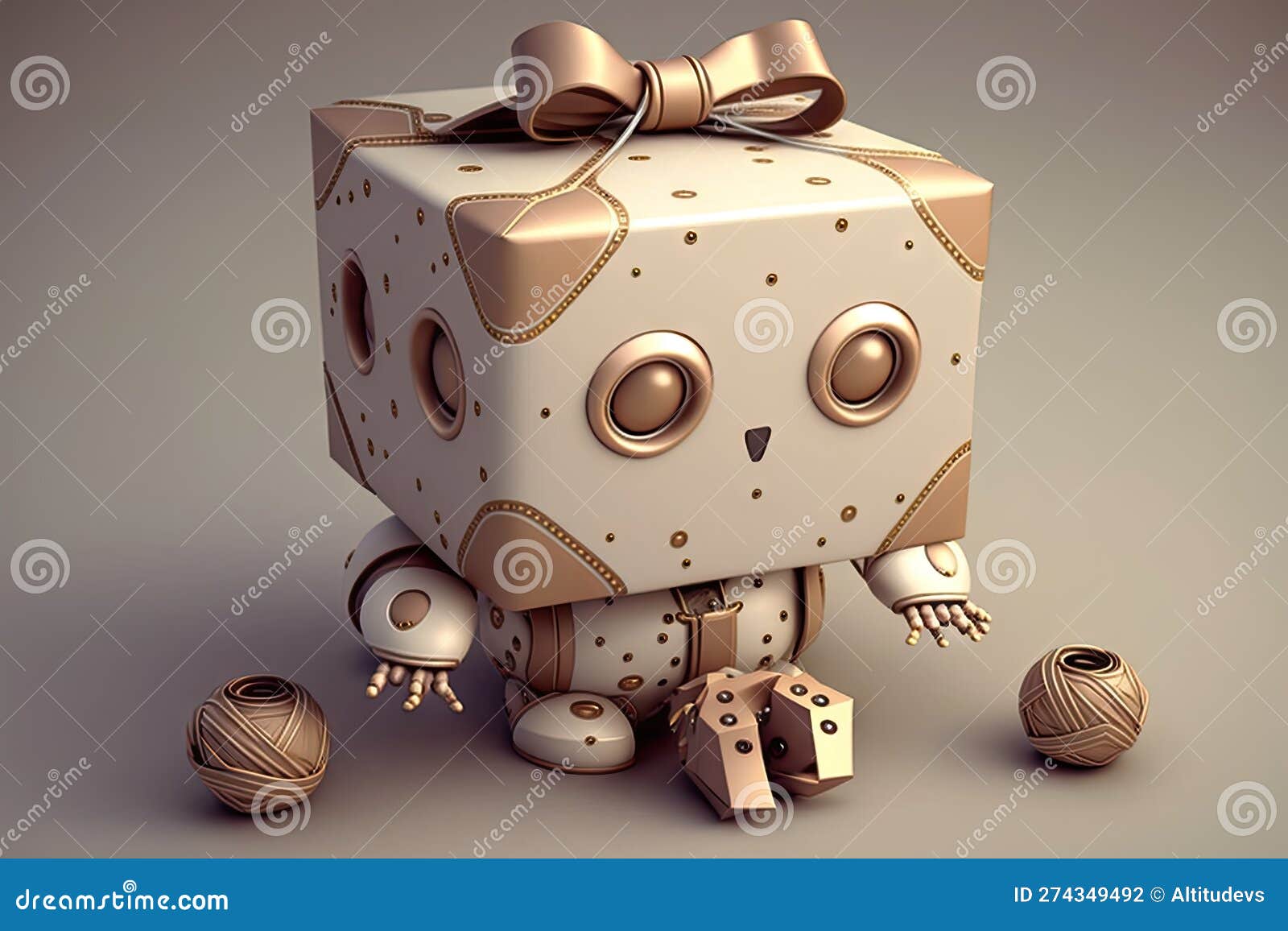 Cute Robot Wrapping Gift Box with Intricate and Precise Movements Stock