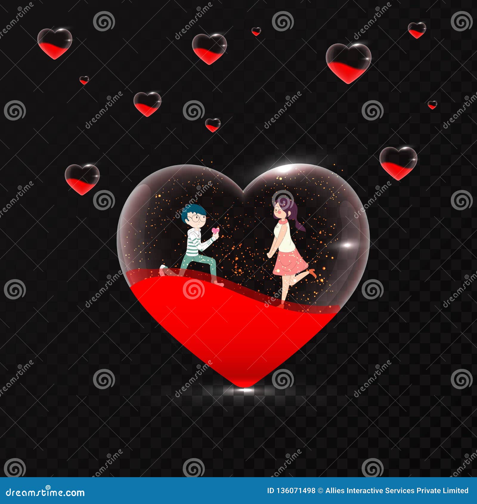 Cute Romantic Couple in Transparent Heart Shape on Black Background for  Valentine`s Day. Stock Illustration - Illustration of party, corazones:  136071498