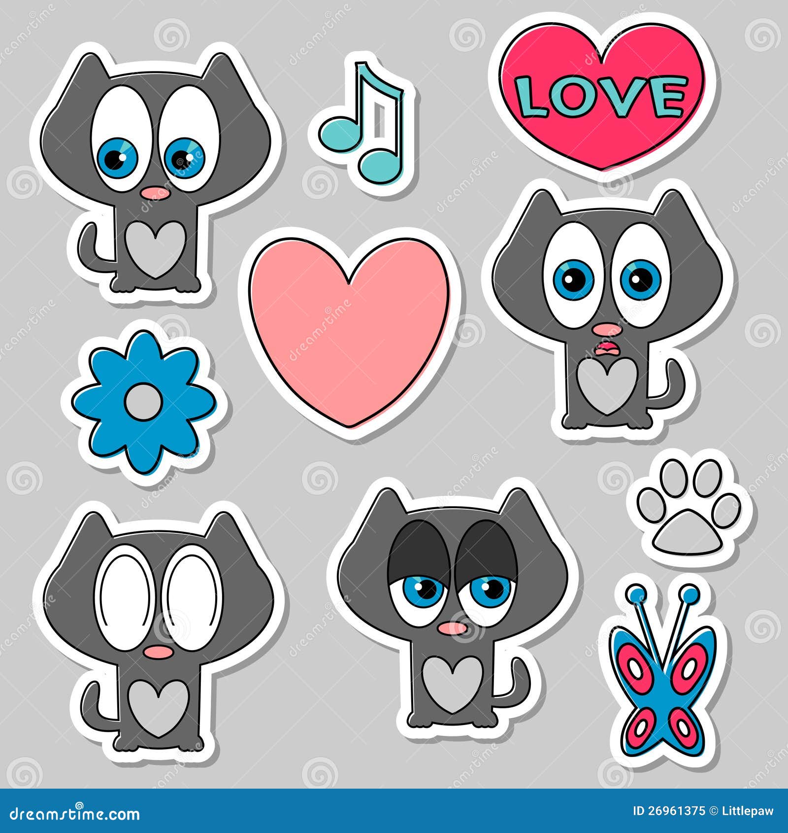 Cute romantic stickers set stock vector. Illustration of sticker 26961375