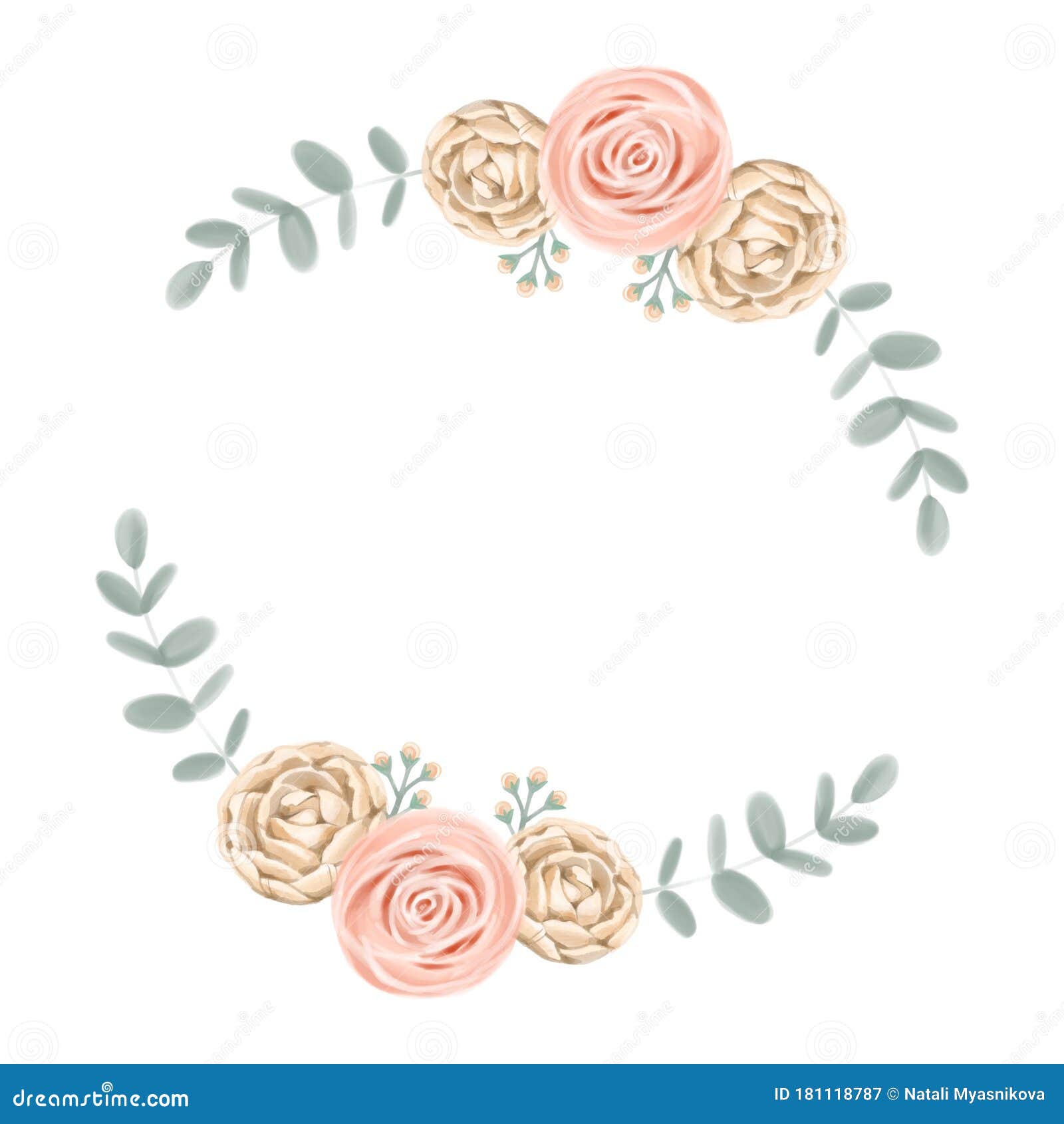 Cute Rose Floral Frame. Watercolor Roses Wedding Background Stock ...